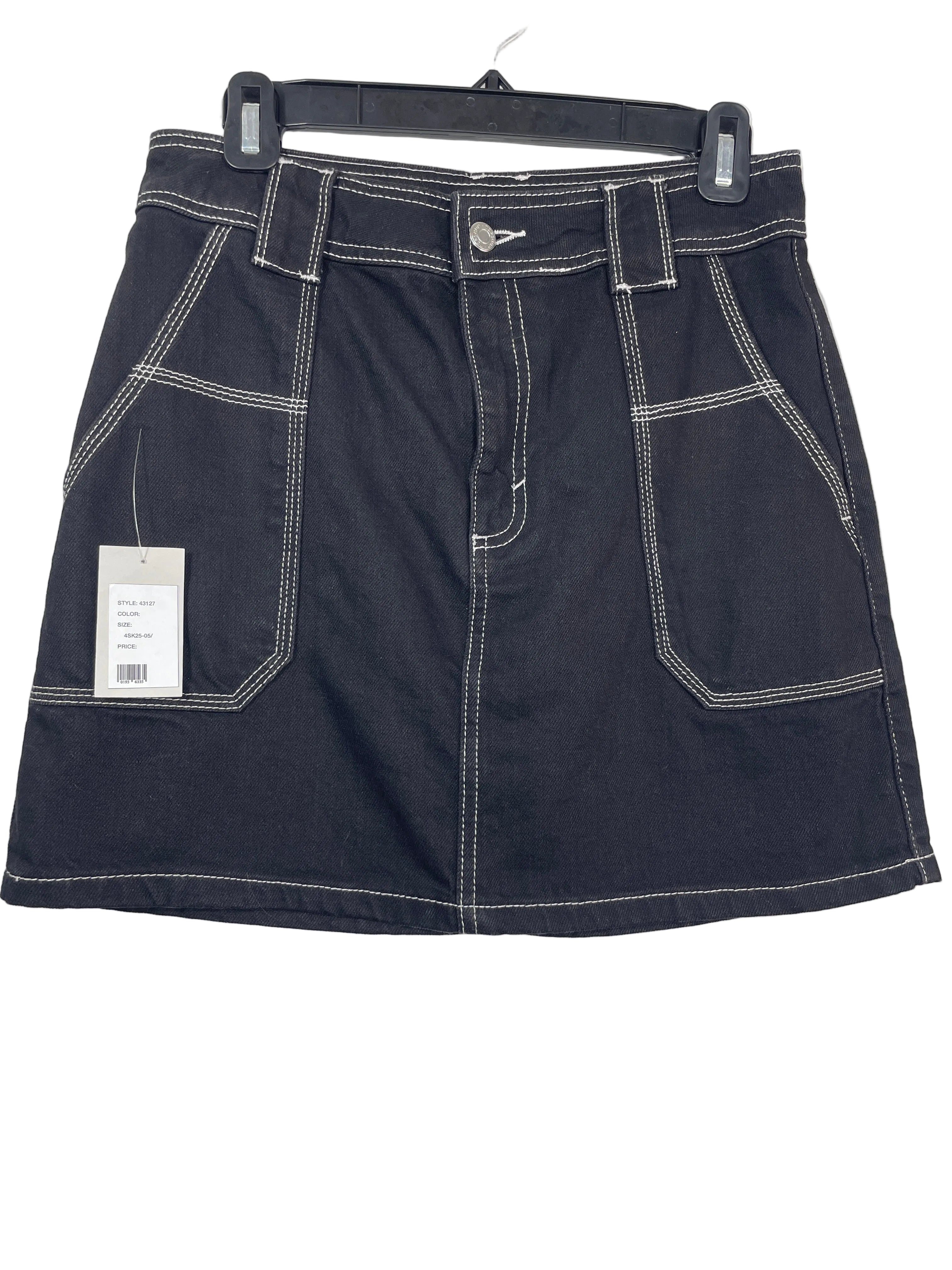 Topshop size 6 black contrast stitch denim mini skirt front