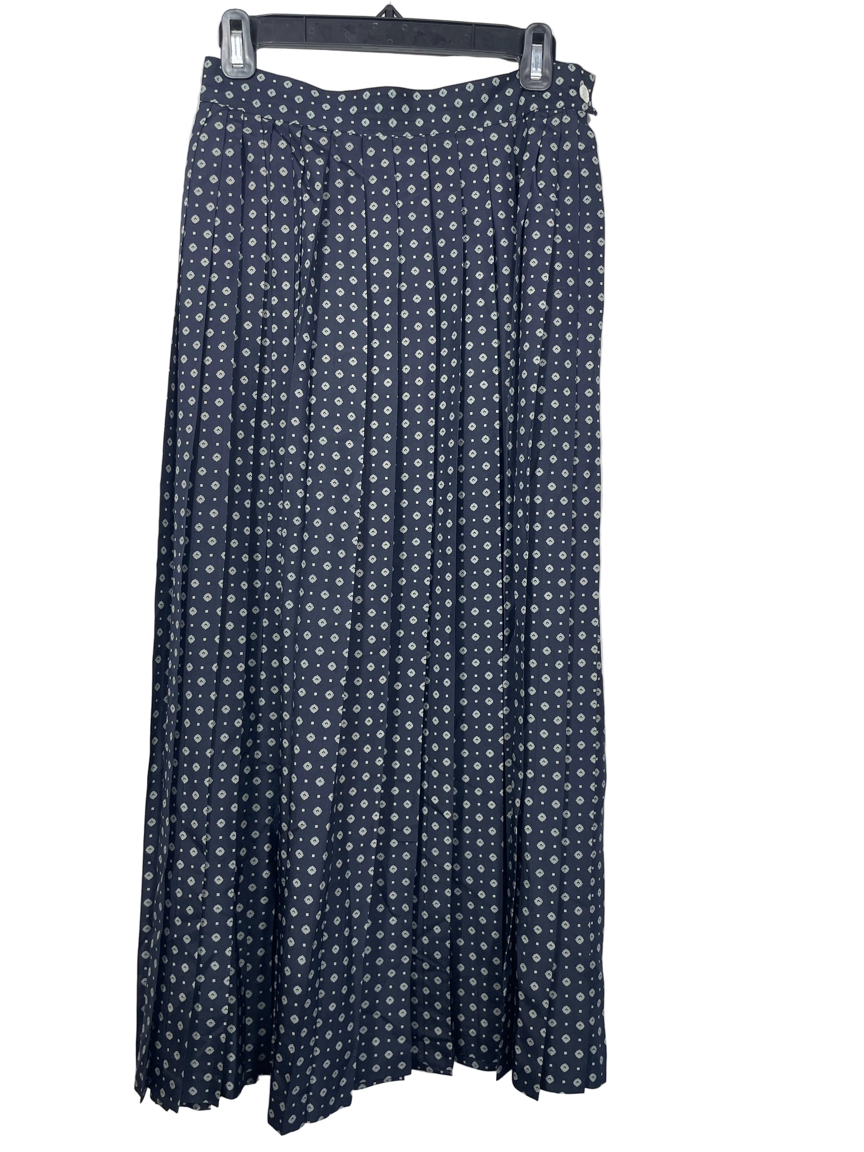Vintage Alfred Sung size 6 navy blue silk pleated long skirt front