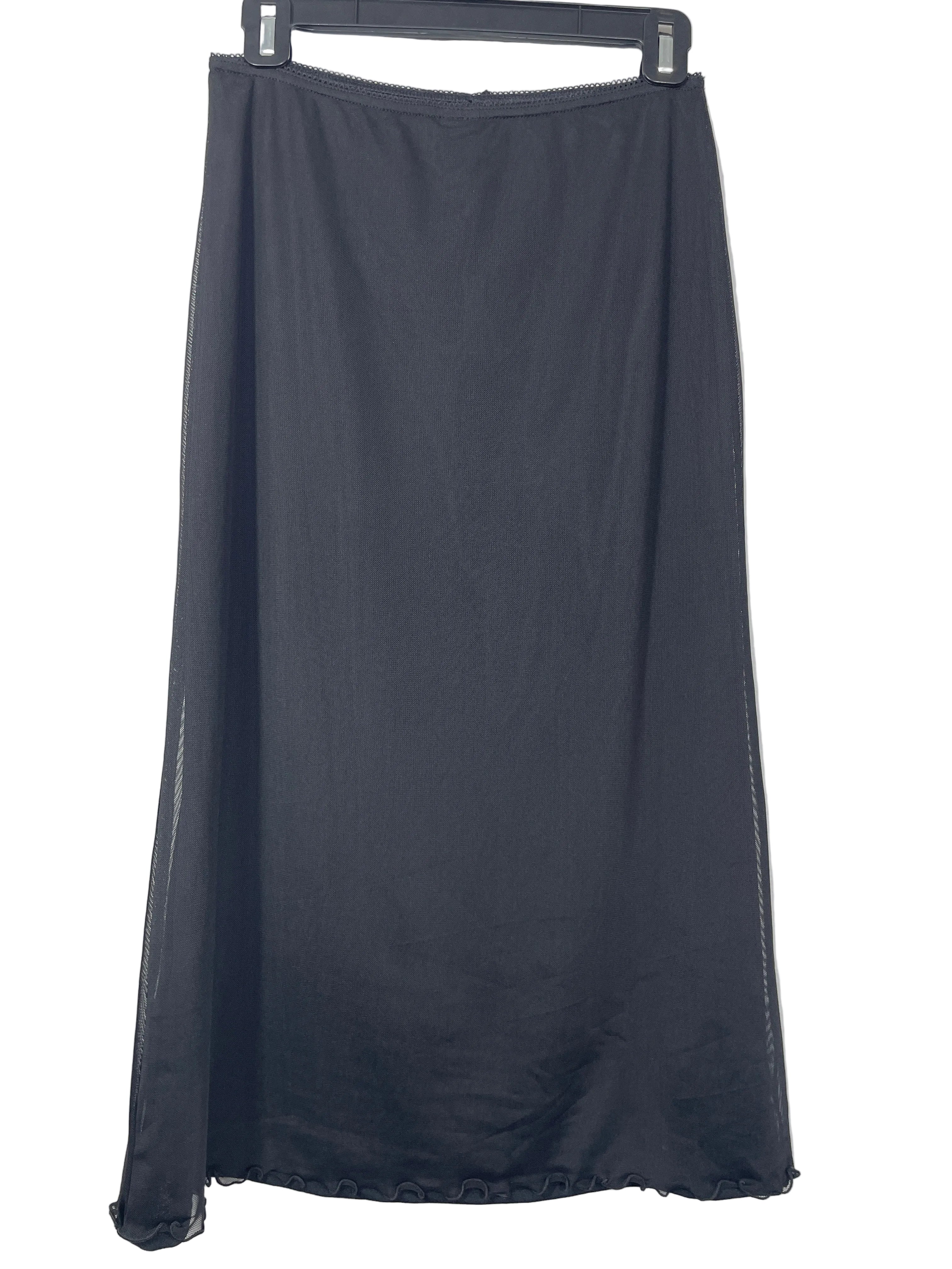 Urban Outfitters small black mesh midi slip skirt back view
