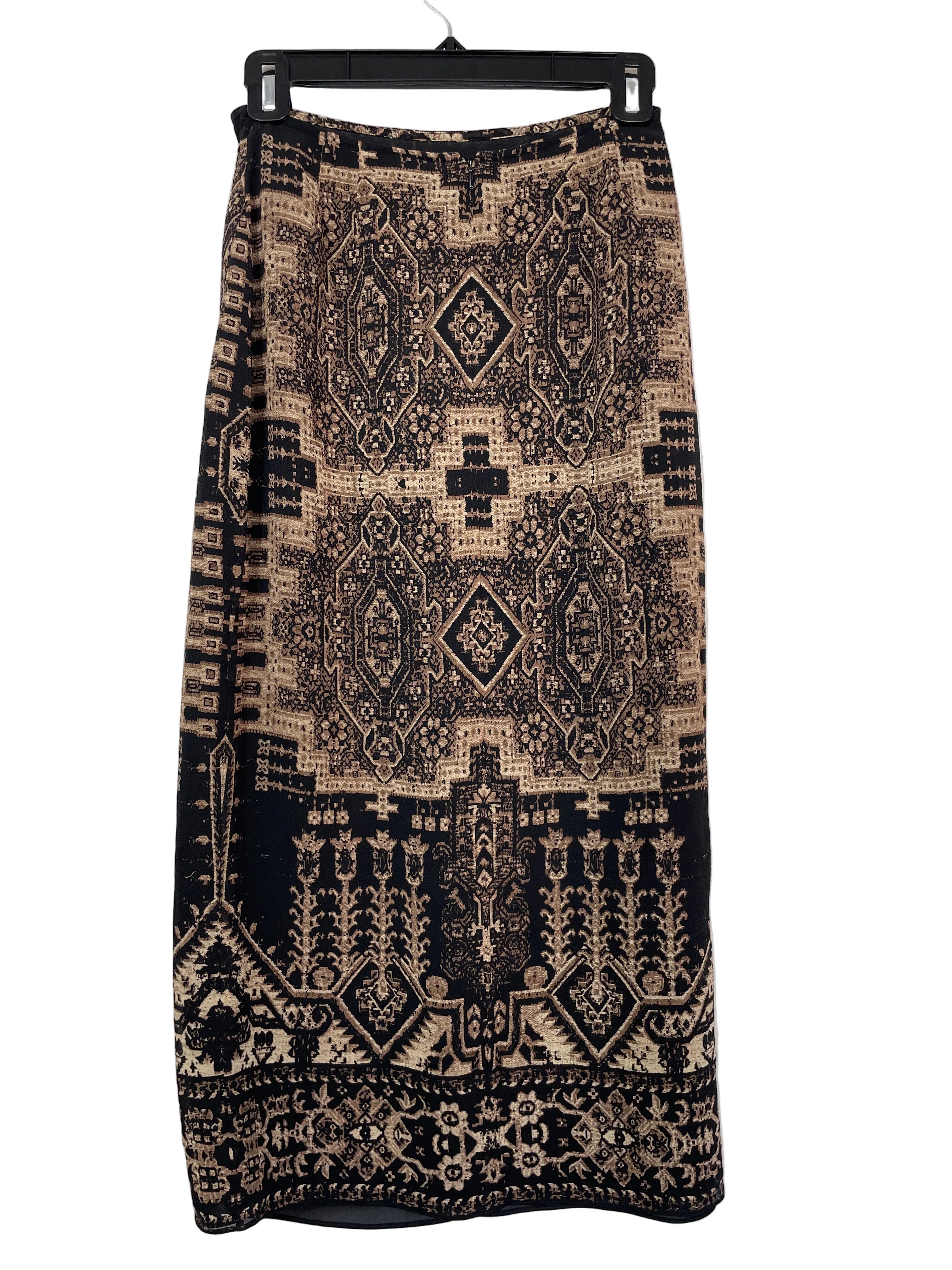 Emanuel Ungaro black tan geometric 100 percent silk skirt
