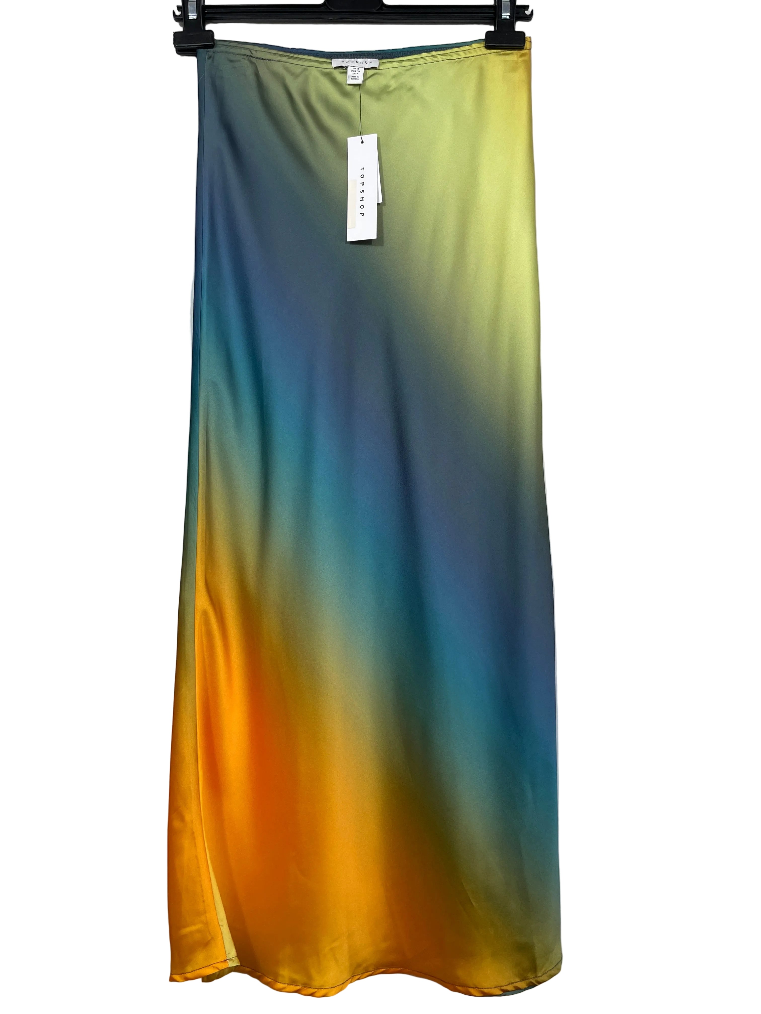 Topshop size 4 multicolour ombre satin midi skirt