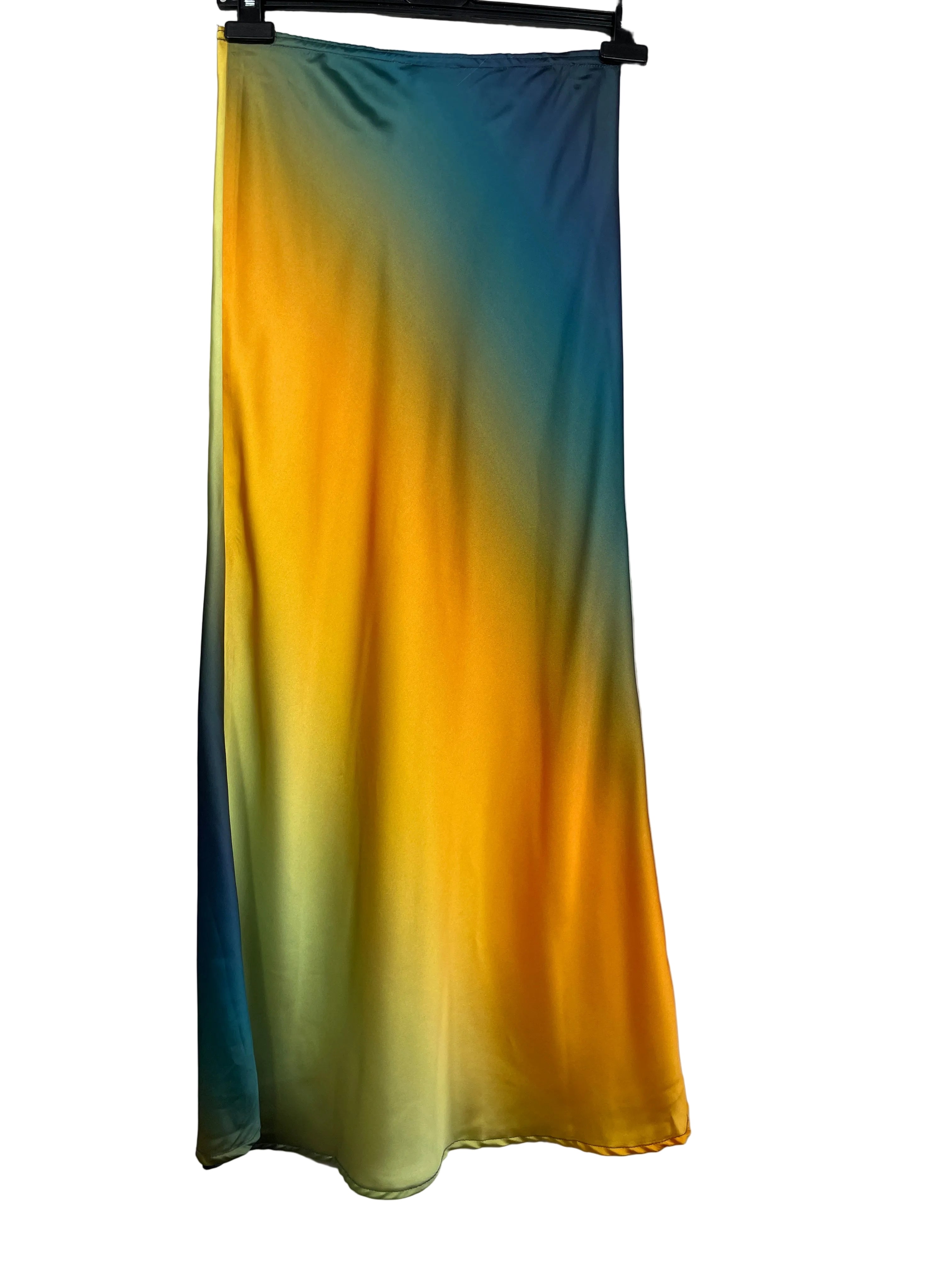 Topshop size 4 multicolour ombre satin midi skirt back view