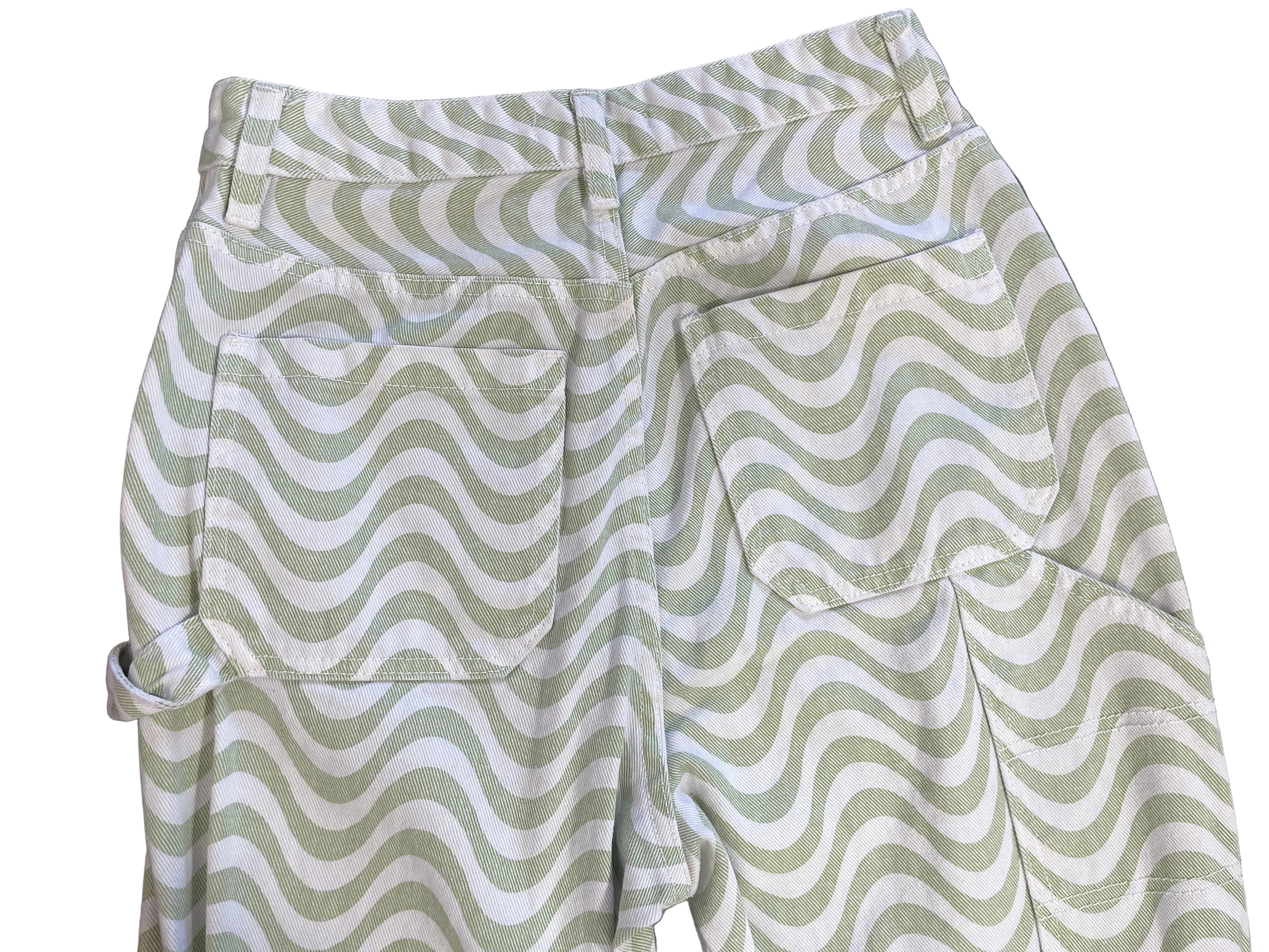 PacSun green white printed denim carpenter pants back view