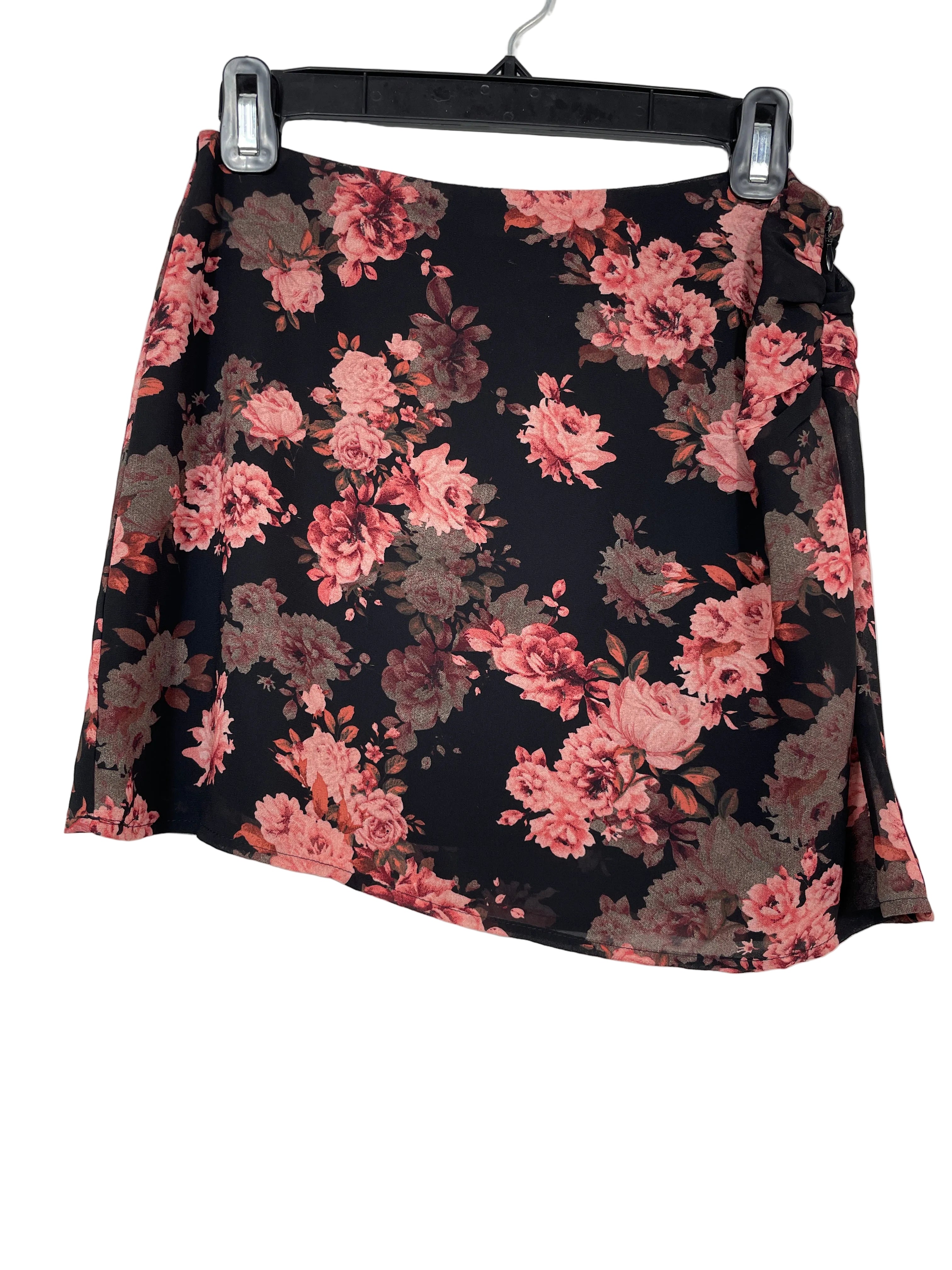 Et Clet black floral ruched mini skirt size S