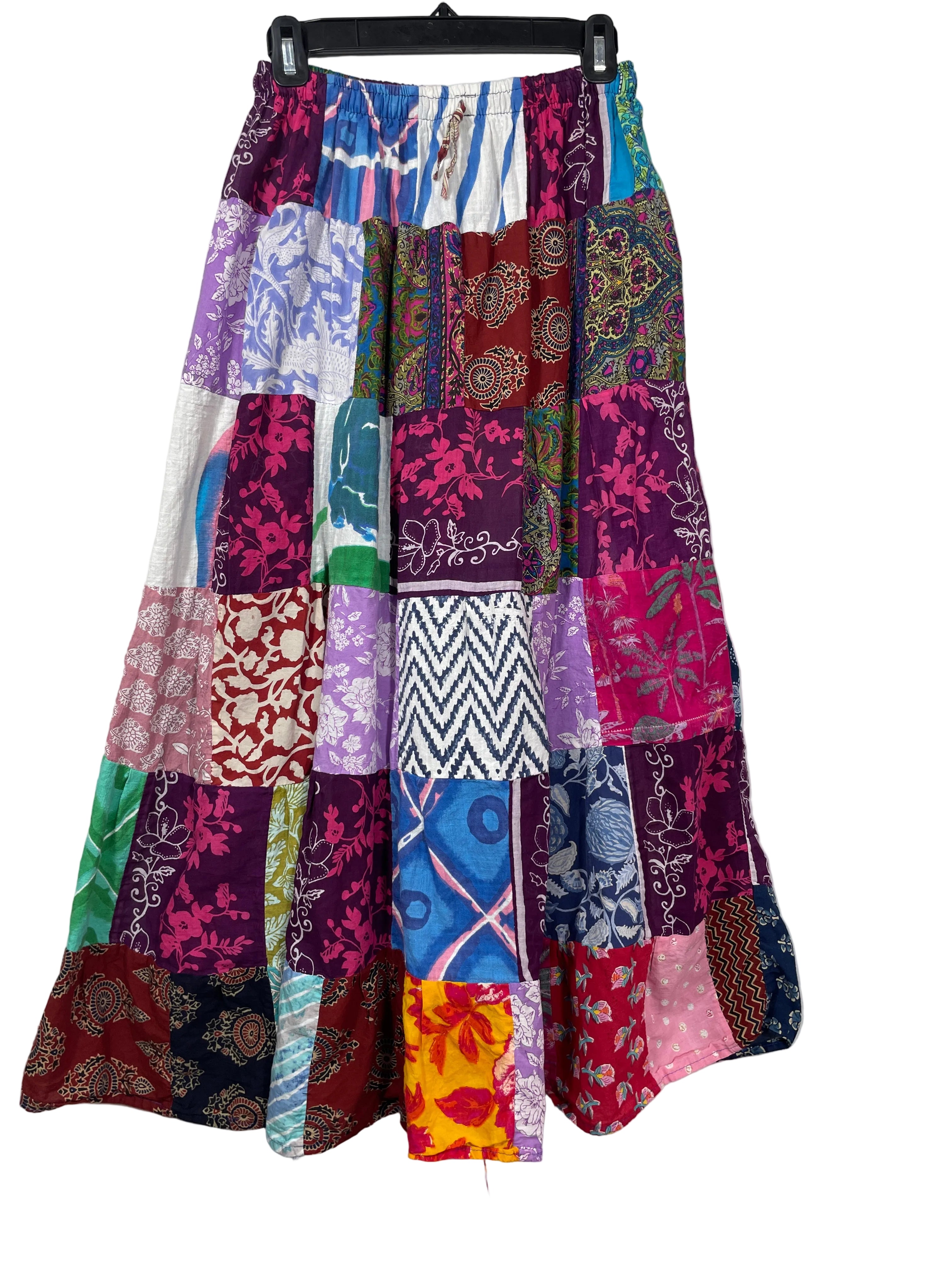 Unbranded Multicolour Patchwork Boho Maxi Skirt Floral Paisley Print Front View