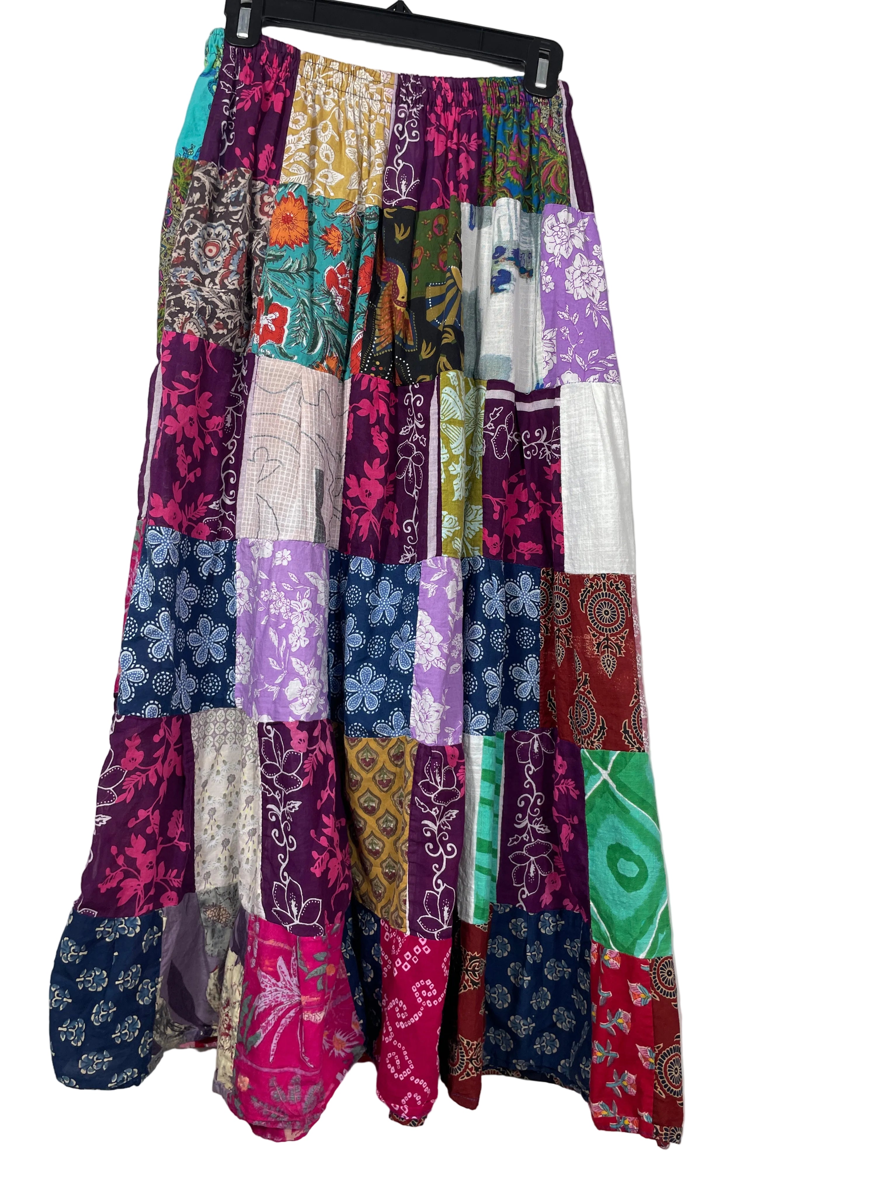 Unbranded Multicolour Patchwork Bohemian Maxi Skirt Mixed Floral Geometric Print Back View