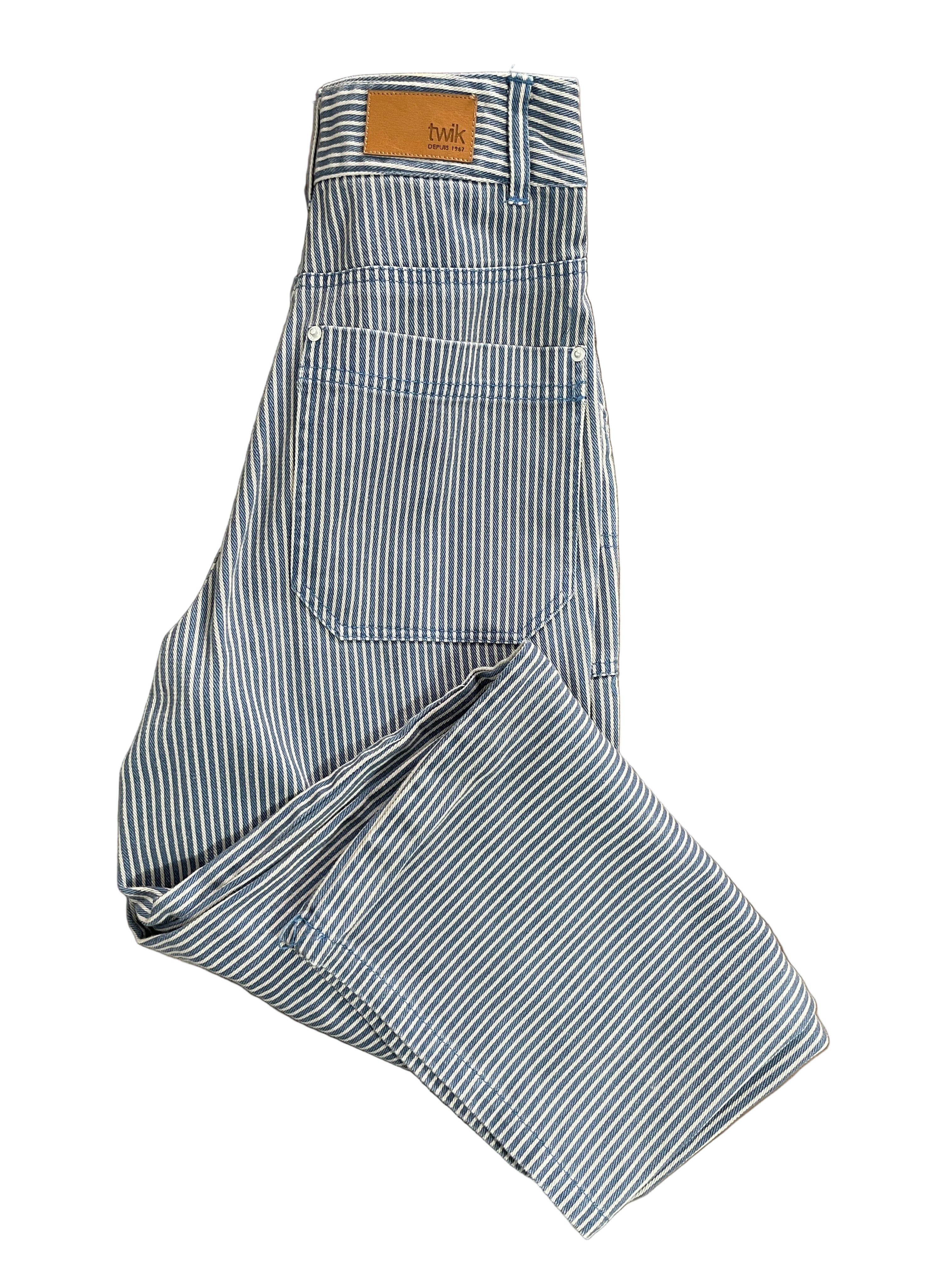 Twik by Simons Blue White Hickory Stripe Organic Cotton Carpenter Jeans Back View Sizes 24 25
