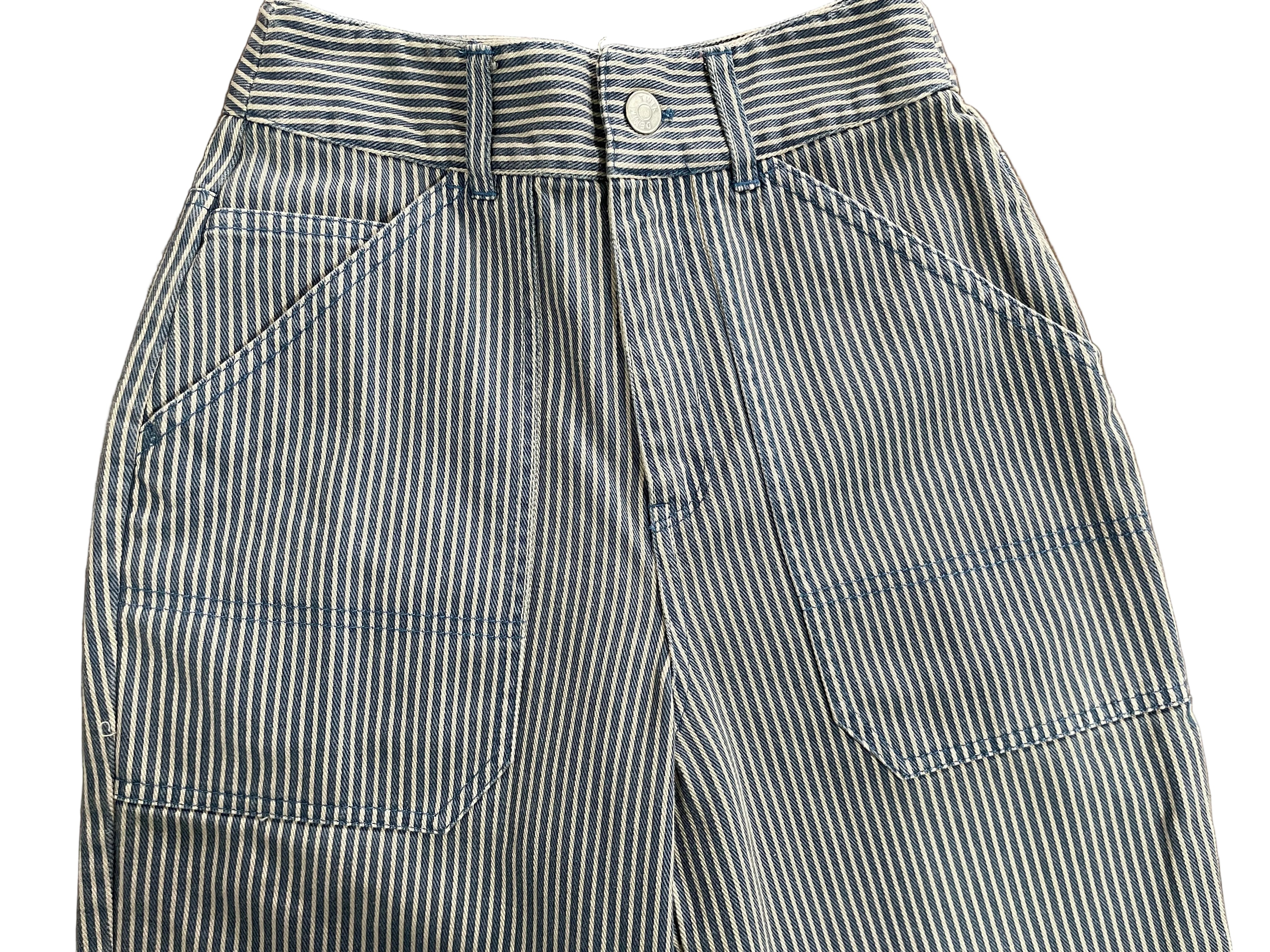 Twik by Simons Blue White Railroad Stripe Carpenter Jeans Front Patch Pockets