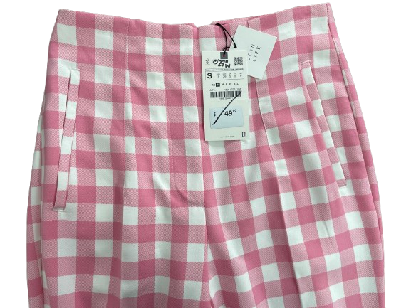 Small Zara Pink and White Gingham Pants New With Tags