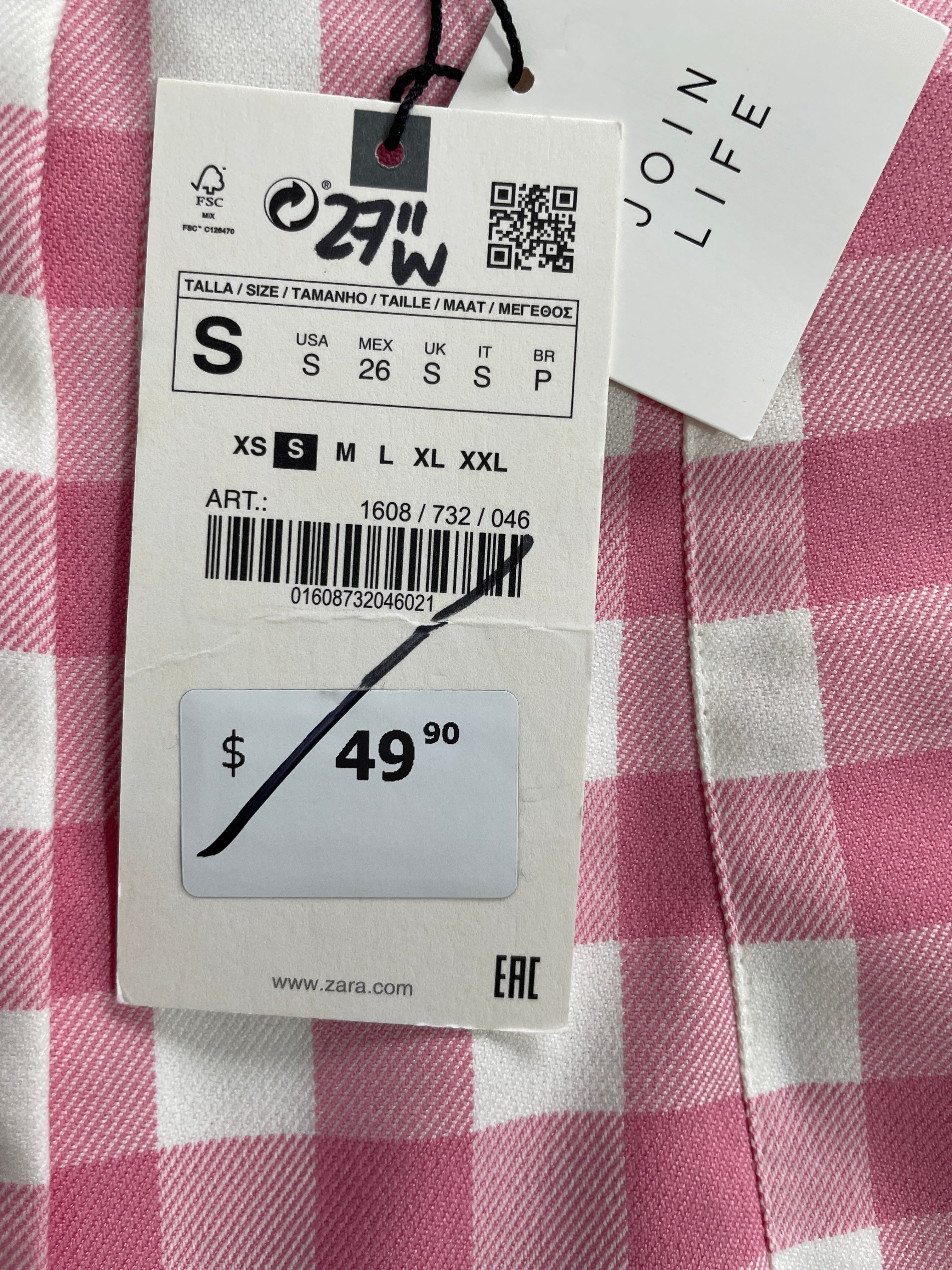 Small Zara Pink and White Gingham Pants Original $49.90 Tag