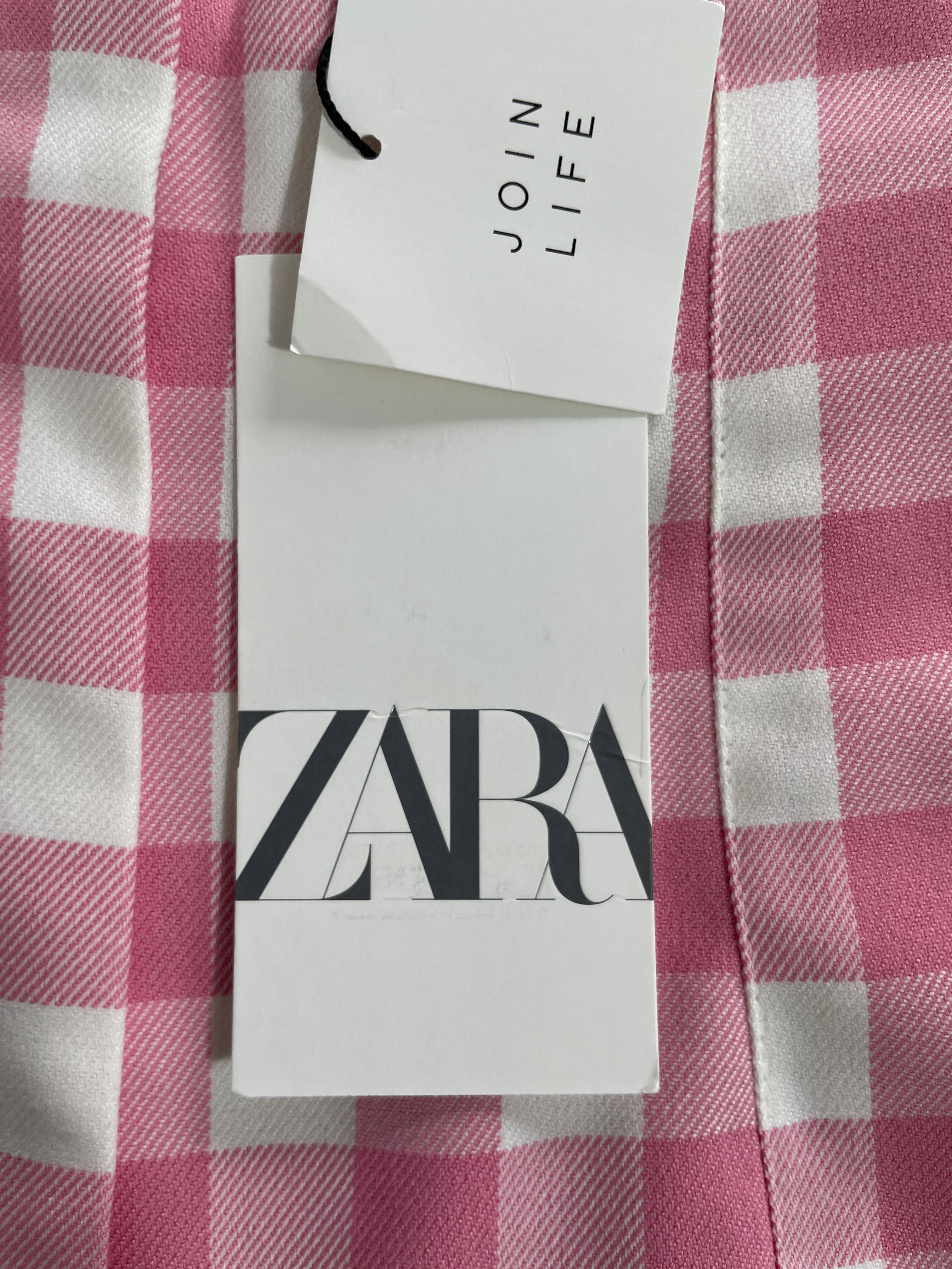 Small Zara Pink and White Gingham Pants Zara Hang Tag