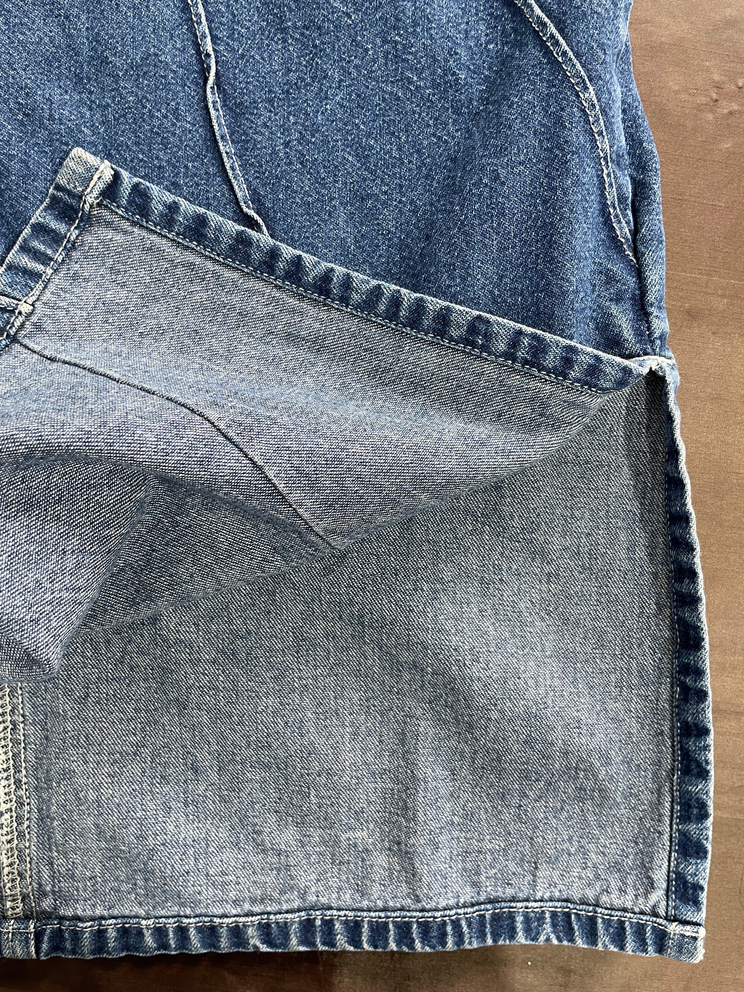 Small Vintage Me and You Blue Denim Maxi Skirt Side Slit Detail