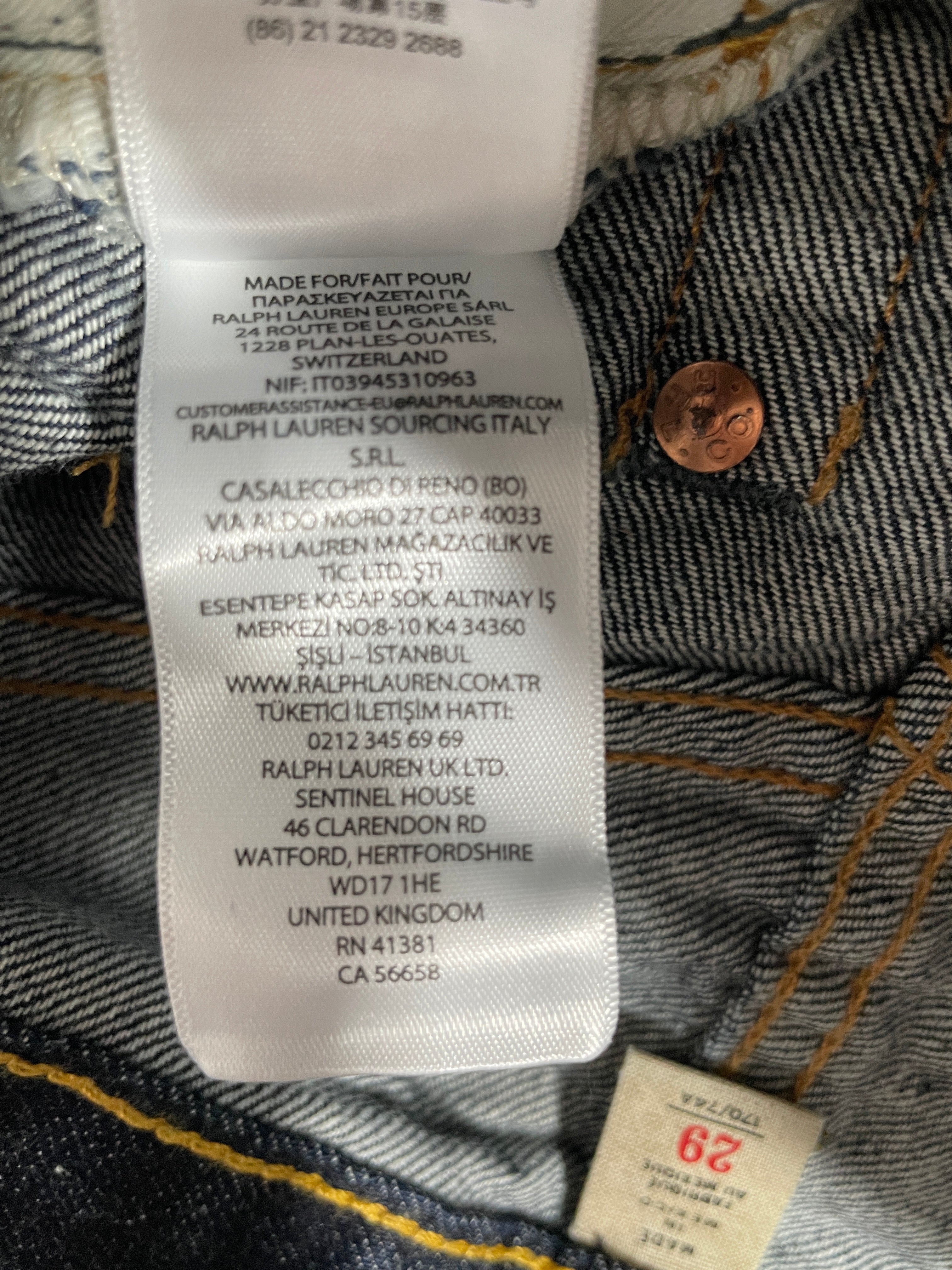 RRL Ralph Lauren jeans interior manufacturer label