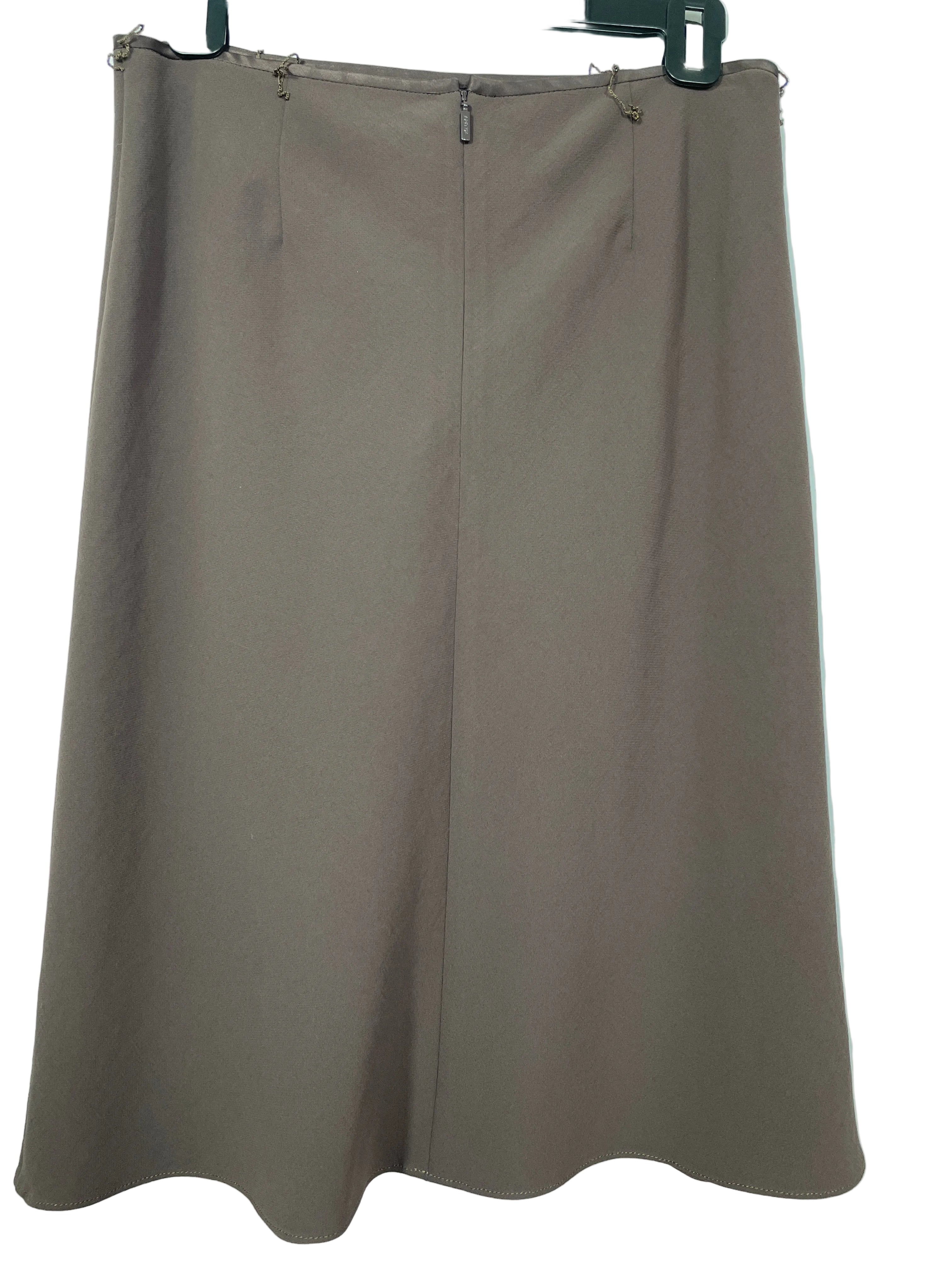 Aritzia brown Crepette A-line skirt back view with zipper