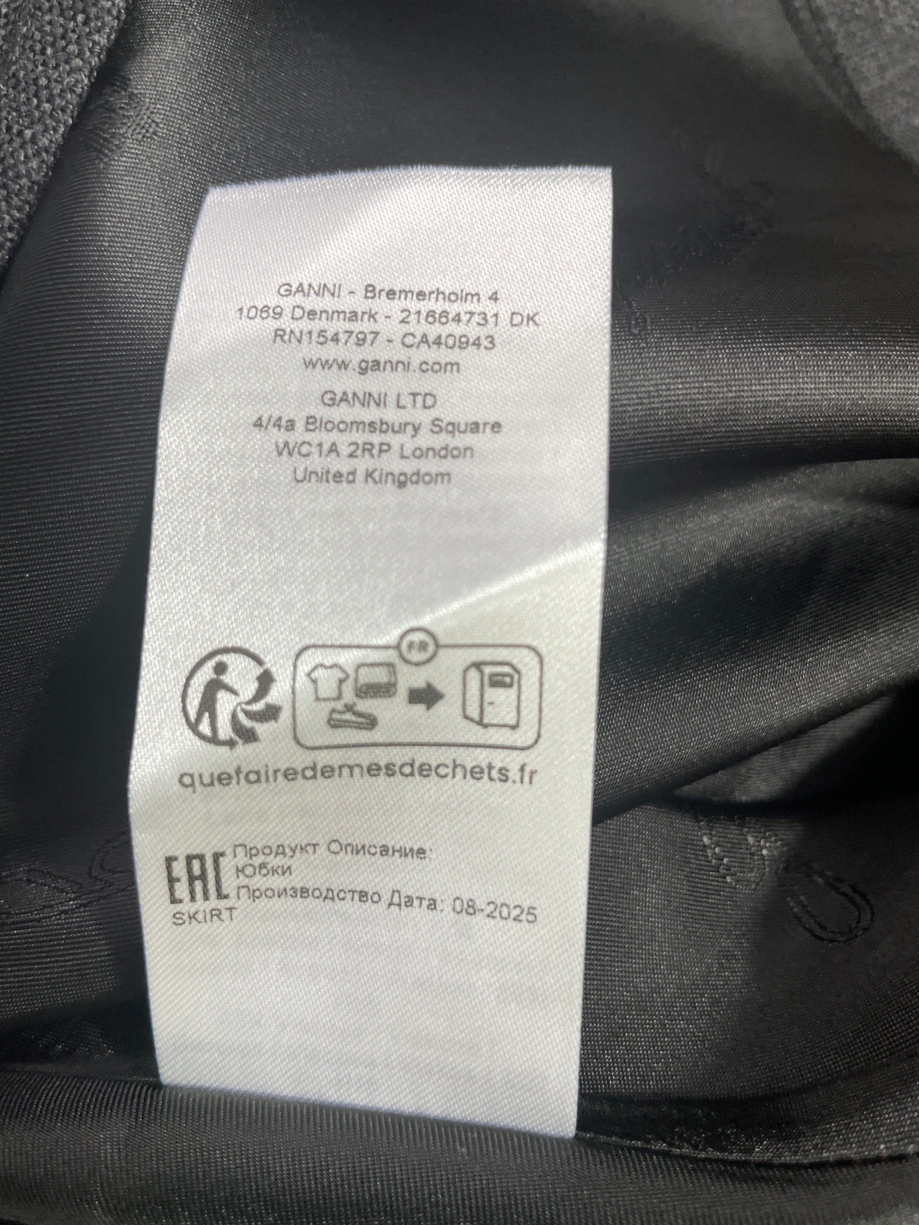 Small GANNI Phantom Grey Wool Suiting Wrap Skirt Brand Care Label