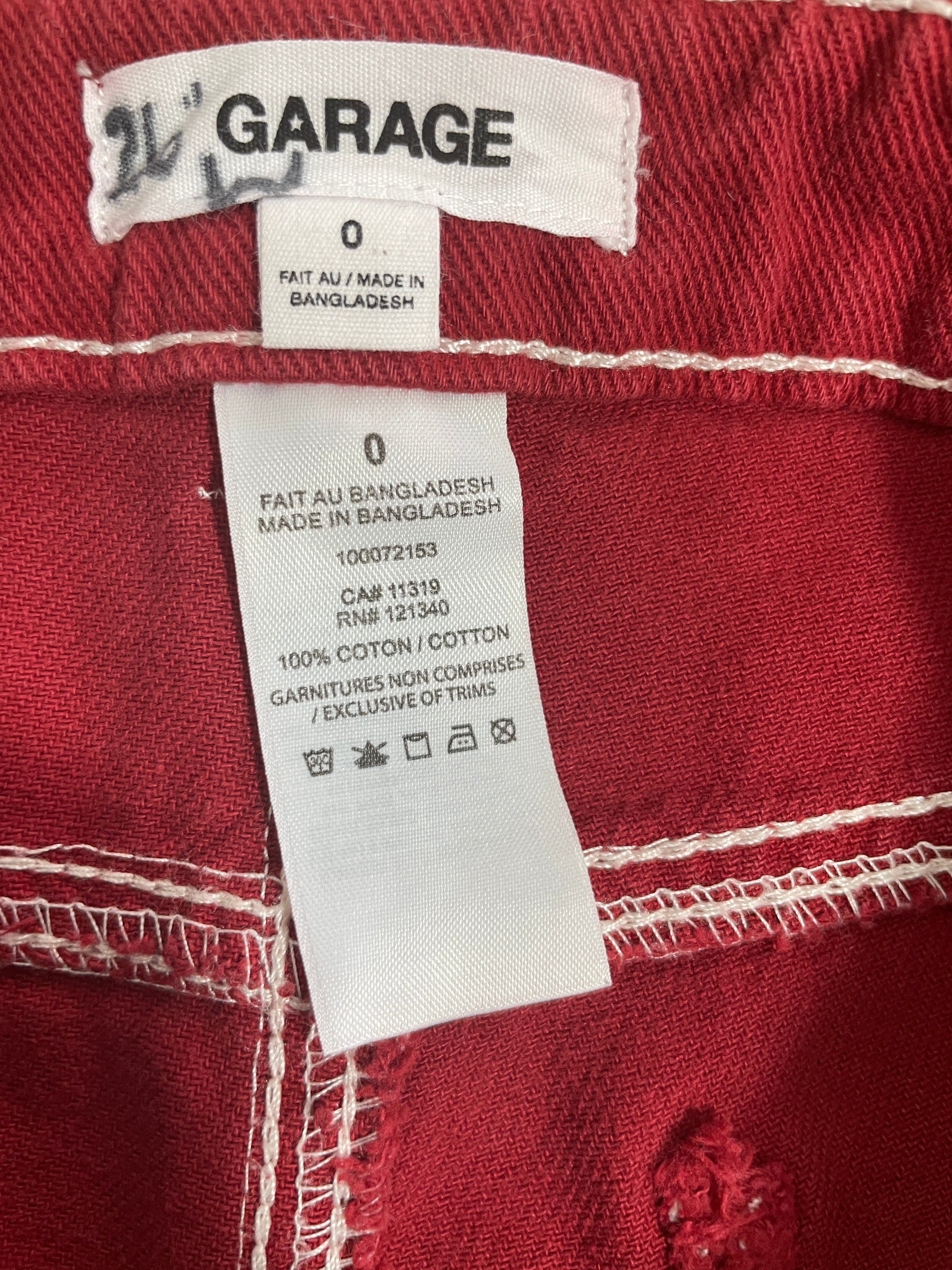 Size 0 Garage Red Cotton Carpenter Cargo Pants Brand and Fabric Labels