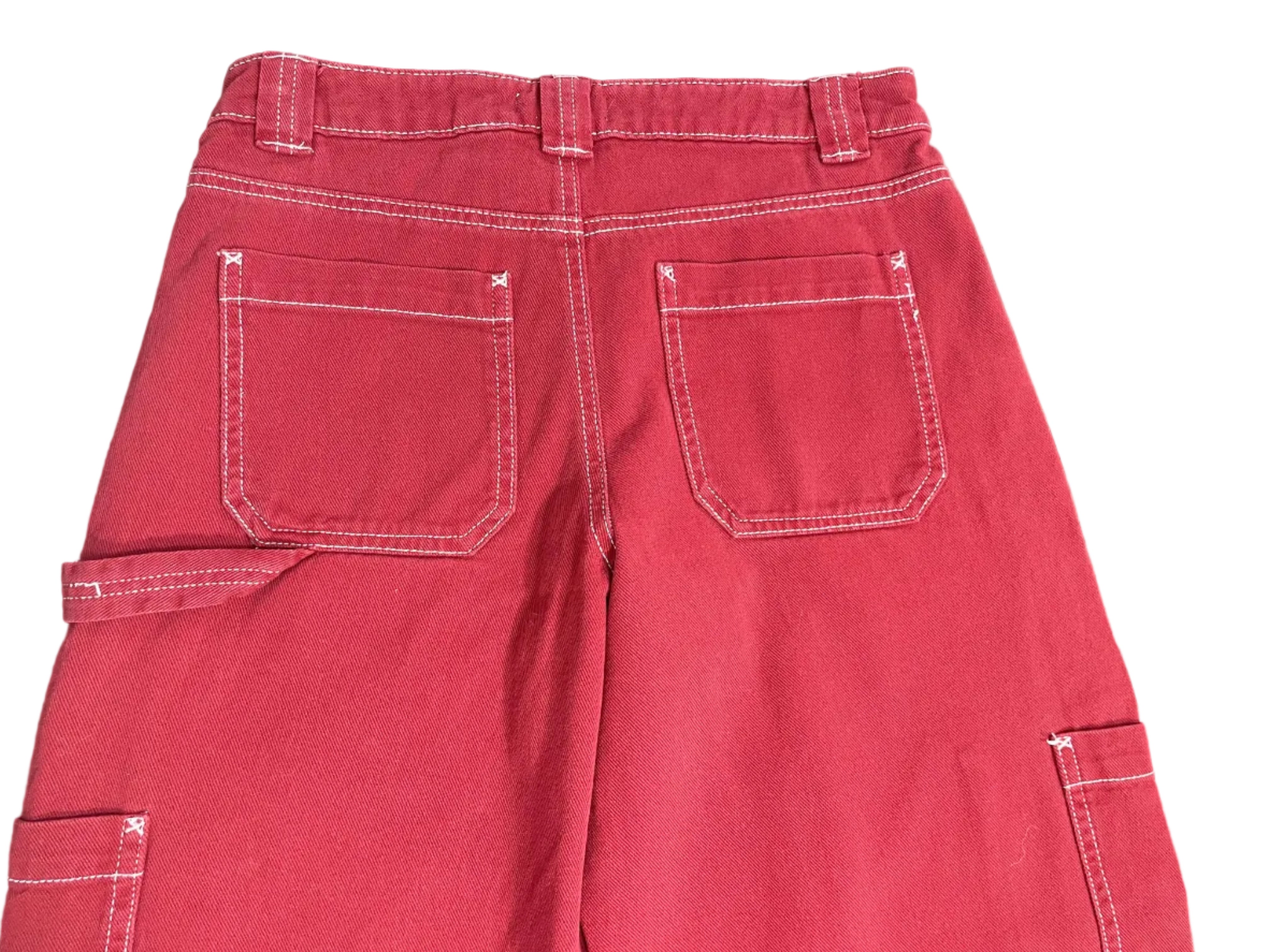 Size 0 Garage Red Contrast Stitch Carpenter Cargo Pants Back Patch Pockets