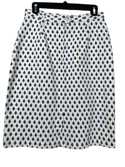 Medium Vintage Les Olivades Blue White Provençal Cotton Skirt Pattern Detail