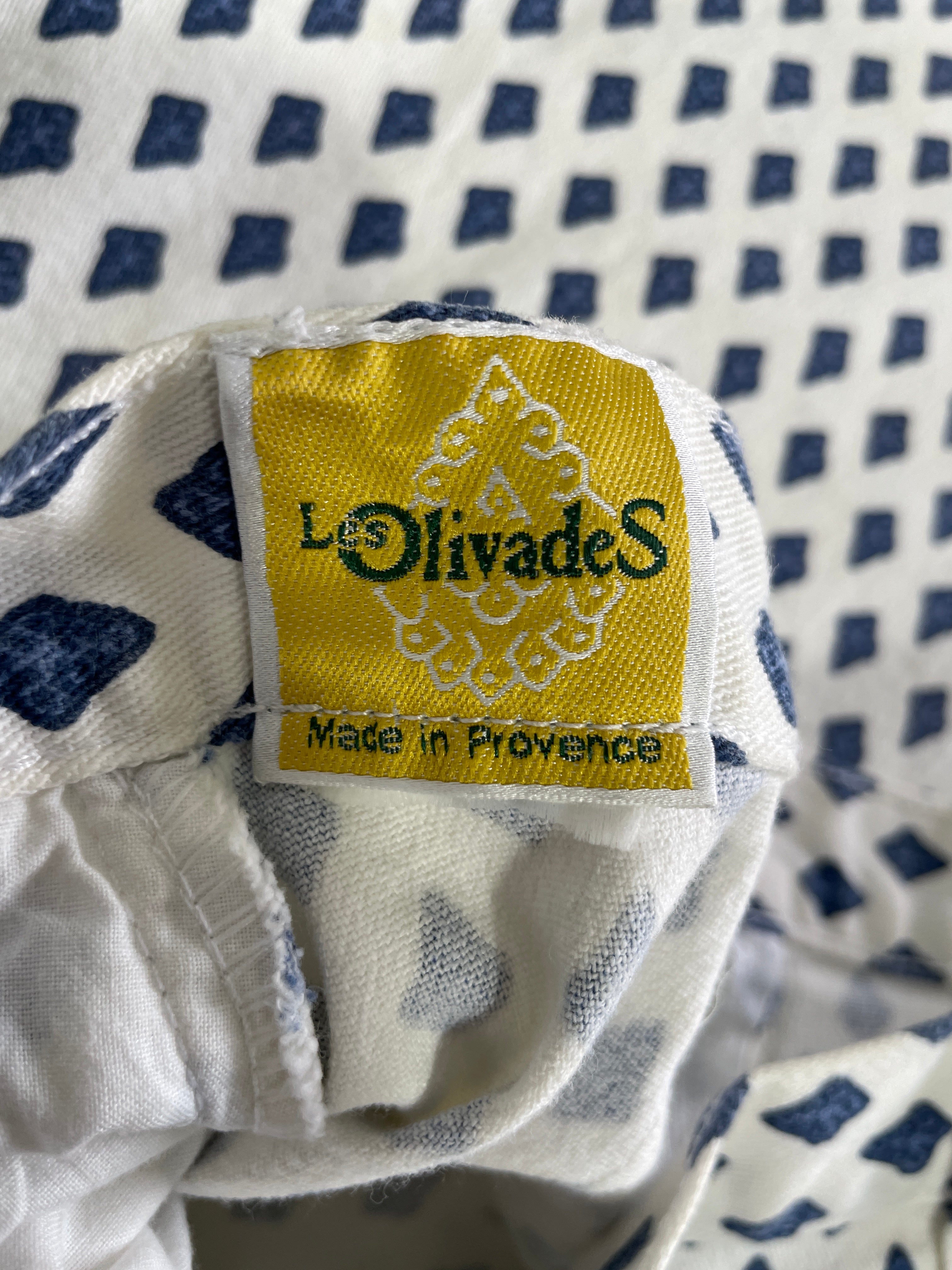 Medium Vintage Les Olivades Blue White Cotton Skirt Made in Provence Label