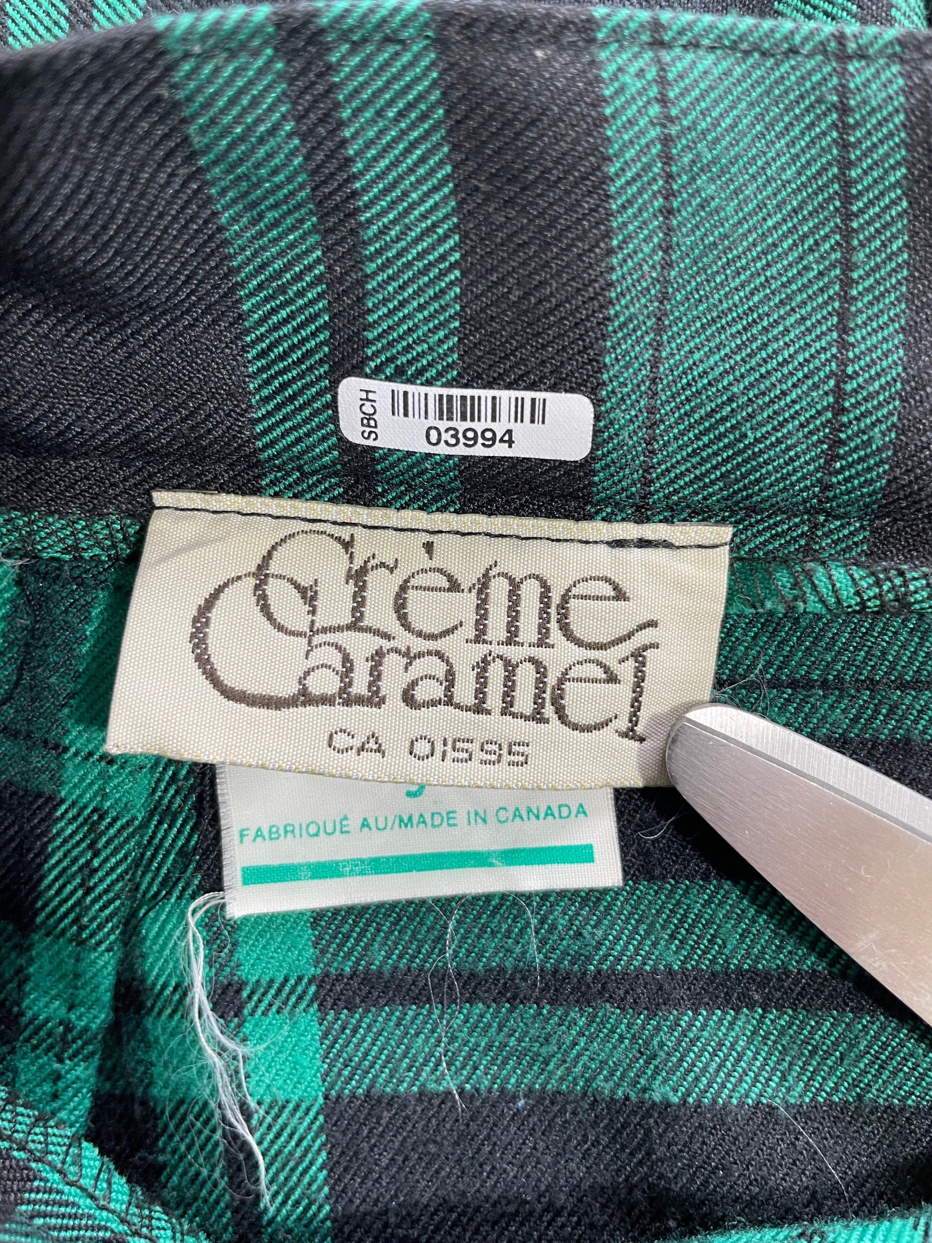 Size 9 Vintage Chez Carmen Green Black Plaid Skirt Made in Canada Label