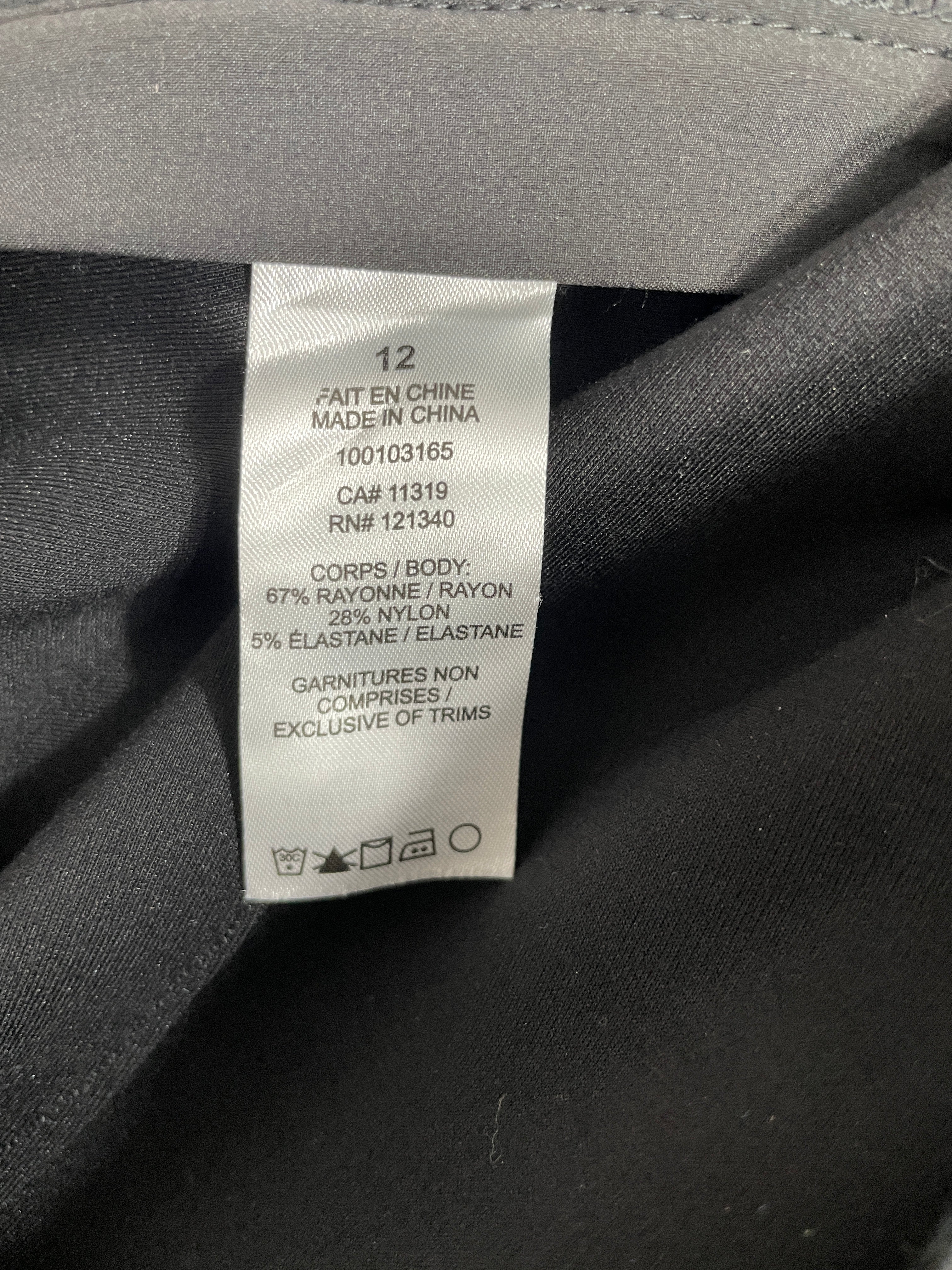 Size 12 Dynamite Liv Jet Black Capri Pants Fabric and Made in China Label