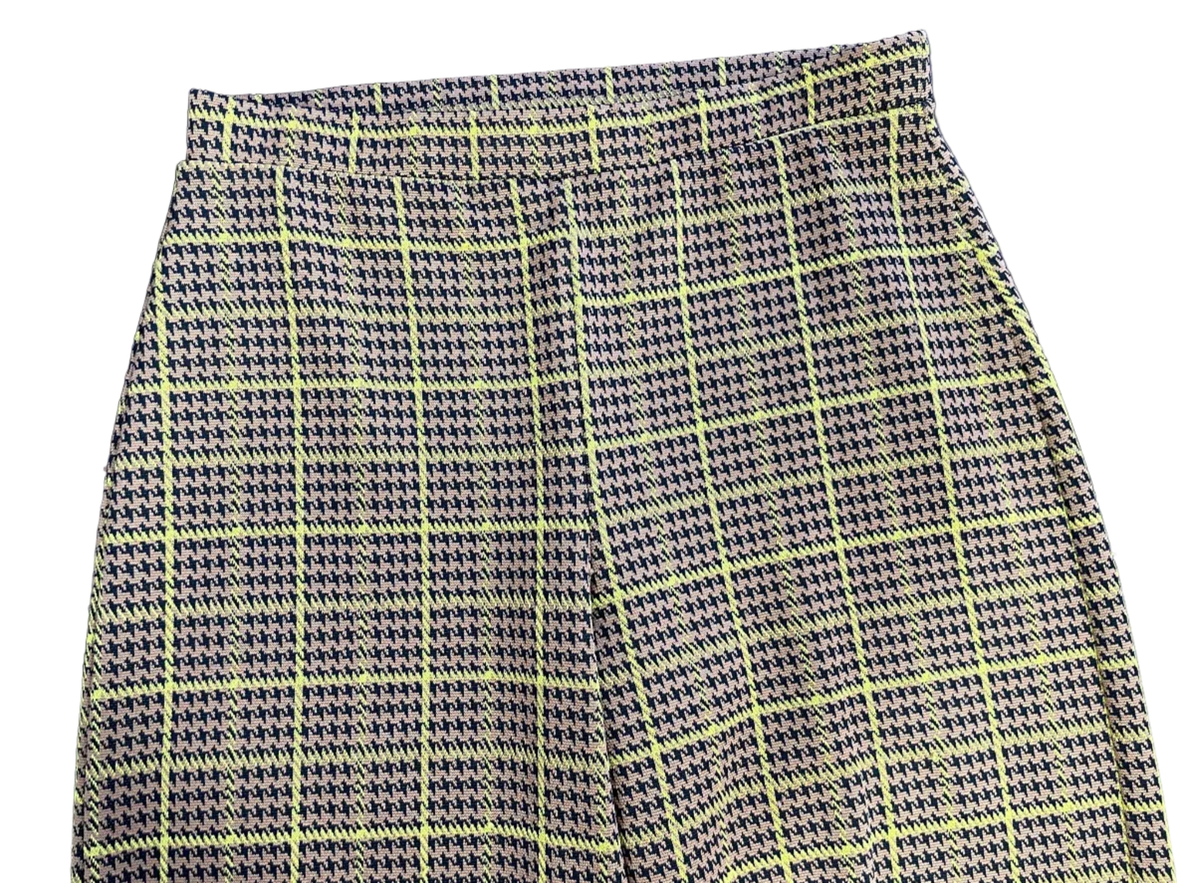 Medium Zara Trafaluc Brown Black Houndstooth Neon Chartreuse Windowpane Pants