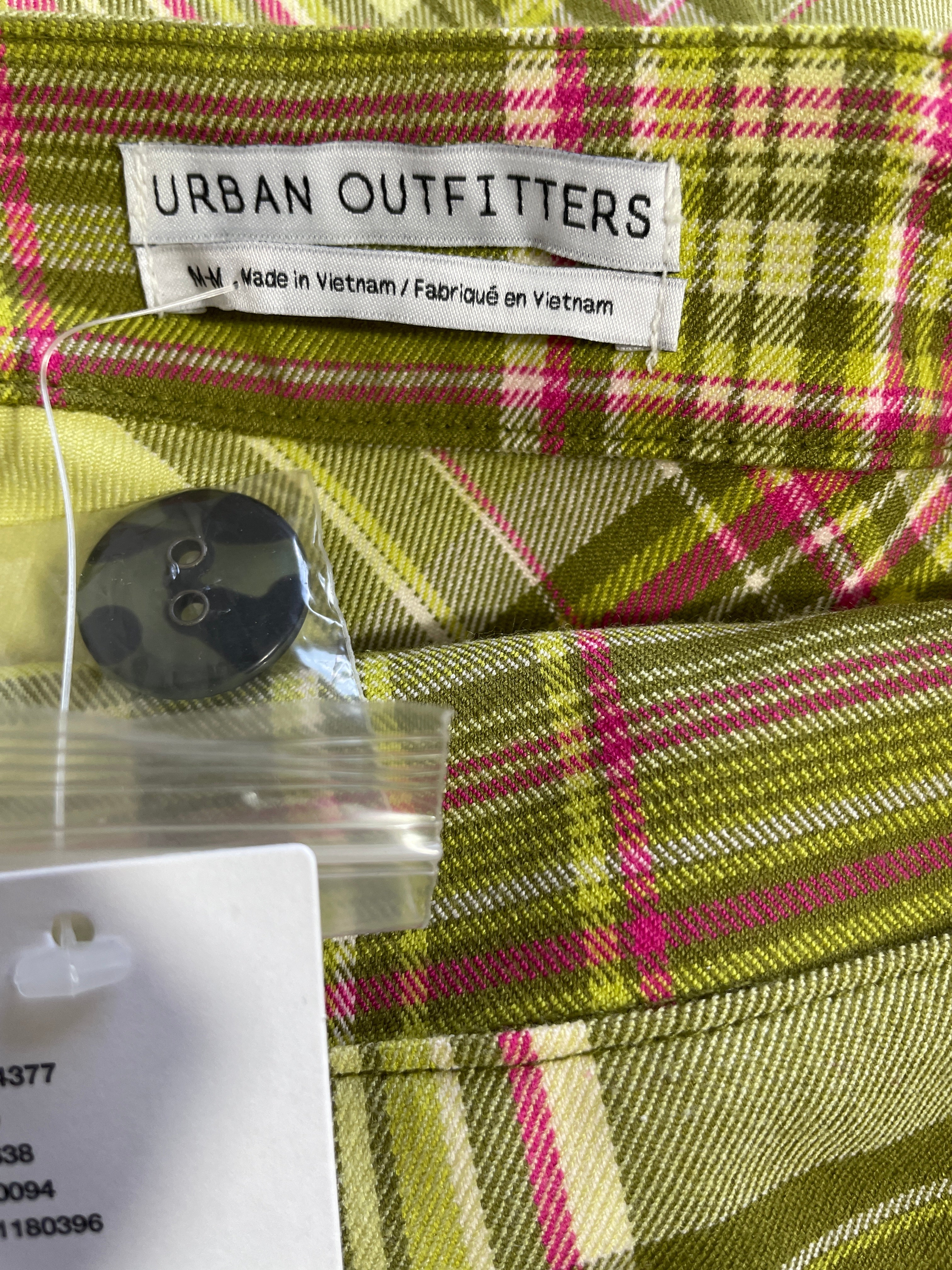 Medium Urban Outfitters Green Pink Plaid Pleated Mini Skirt Brand Label