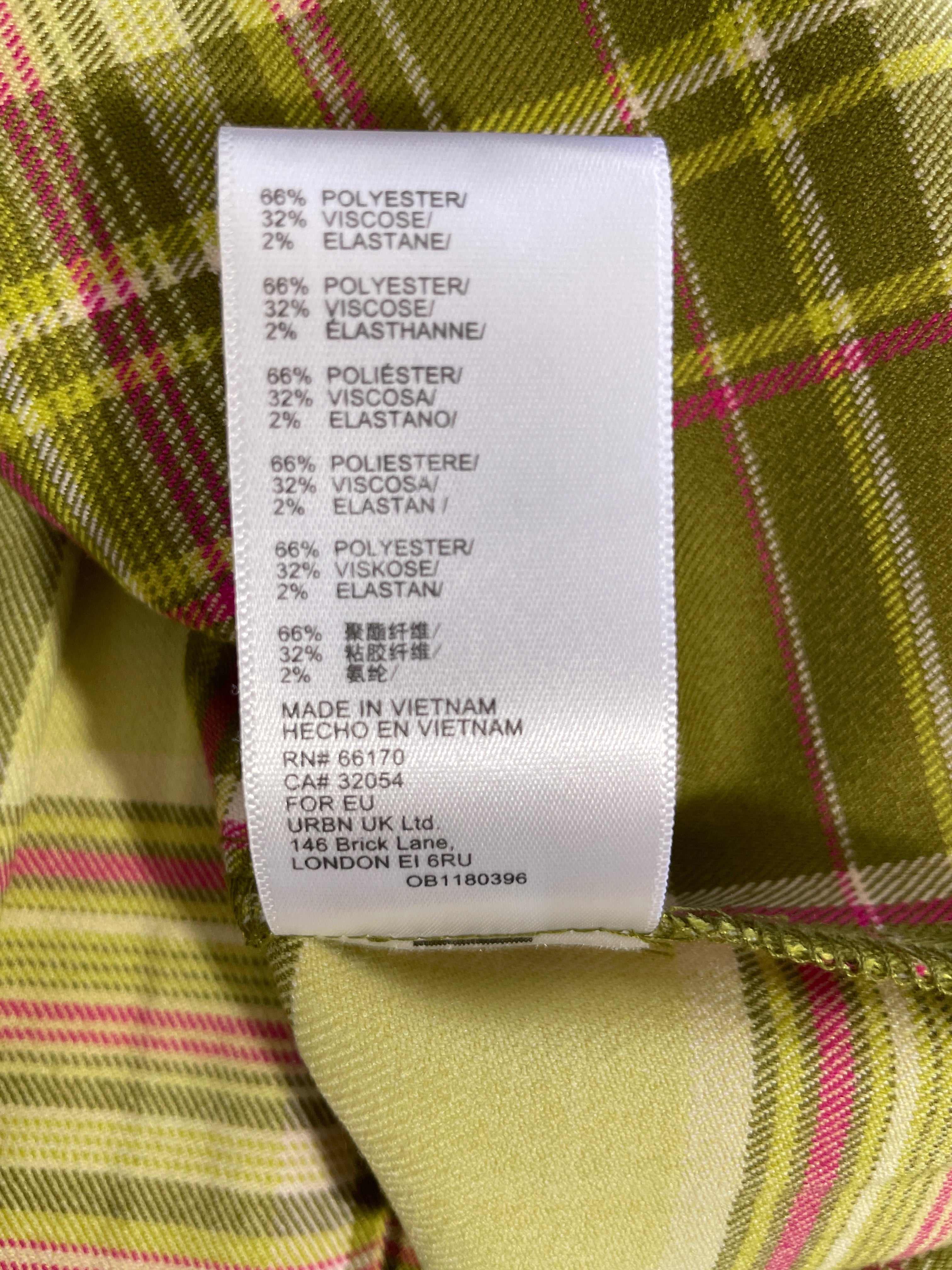 1. Medium Urban Outfitters Green Pink Plaid Pleated Mini Skirt Fabric Content Label