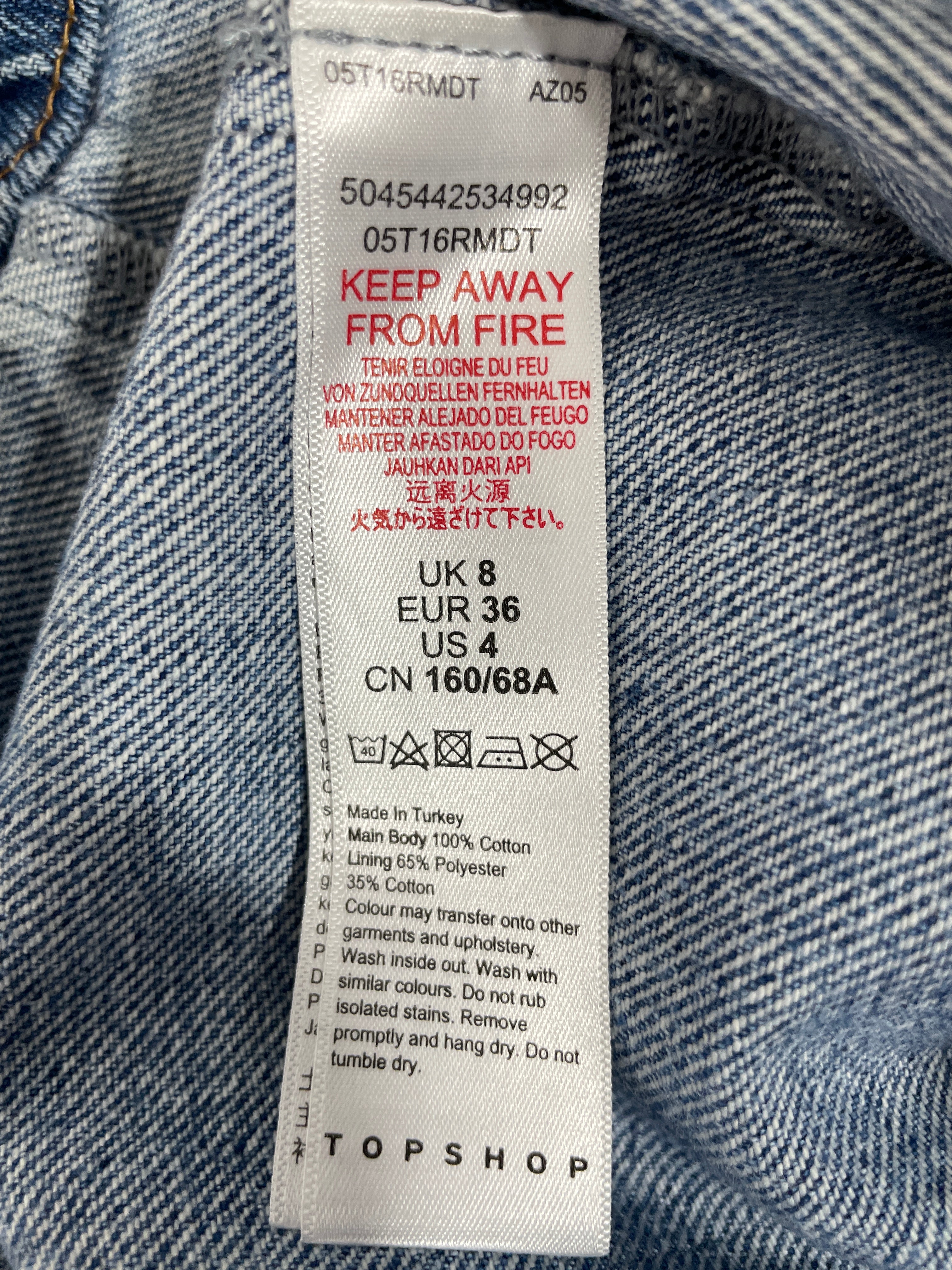 Size 4 Topshop Blue Denim Mini Skirt 100% Cotton Made in Turkey Care Label