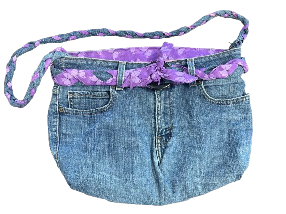 Sassy Dezines Handmade Upcycled Levi's Blue Denim Purple Butterfly Shoulder Bag