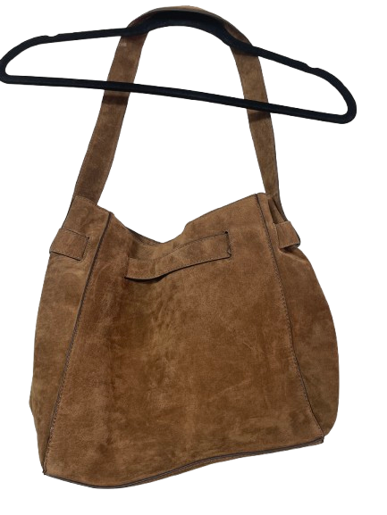Zara Brown Suede Bucket Shoulder Bag with Antique Brass Buckle Back View