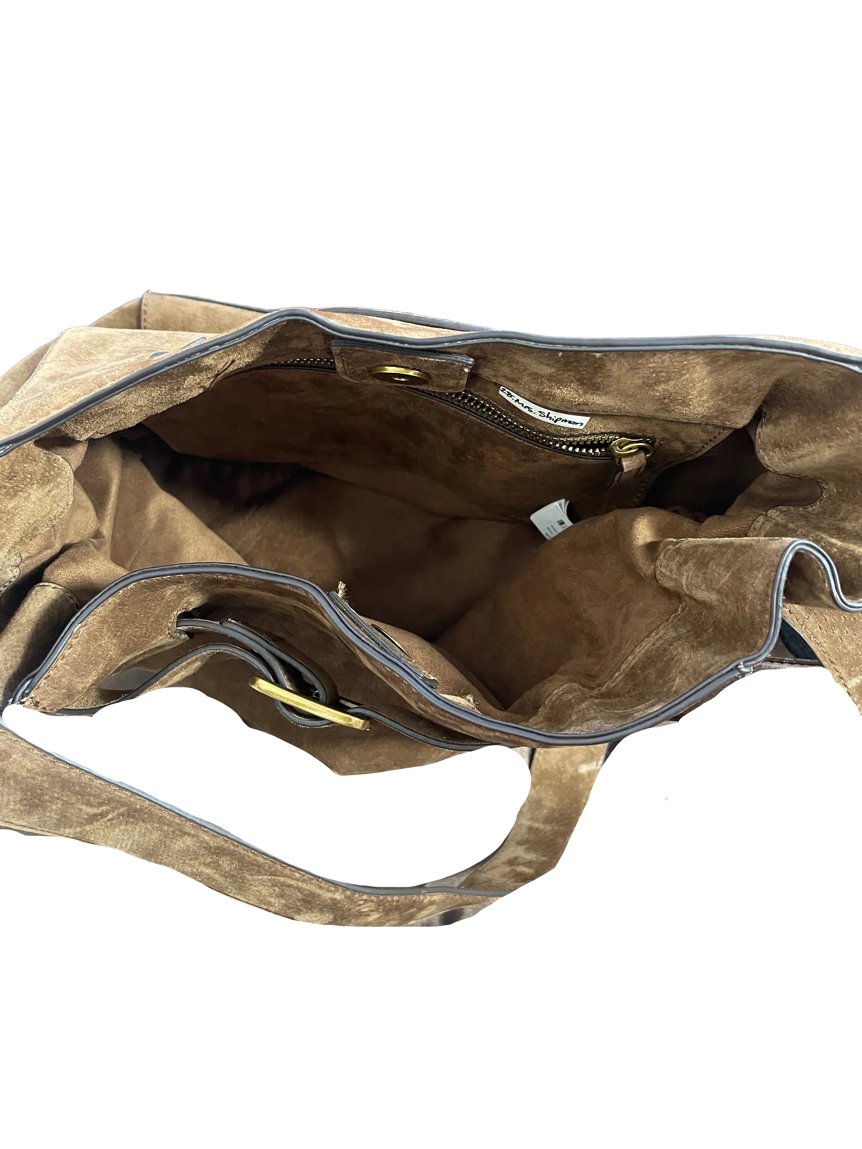 Zara Brown Suede Bucket Shoulder Bag Interior Yellowjackets Mrs Shipman Wardrobe