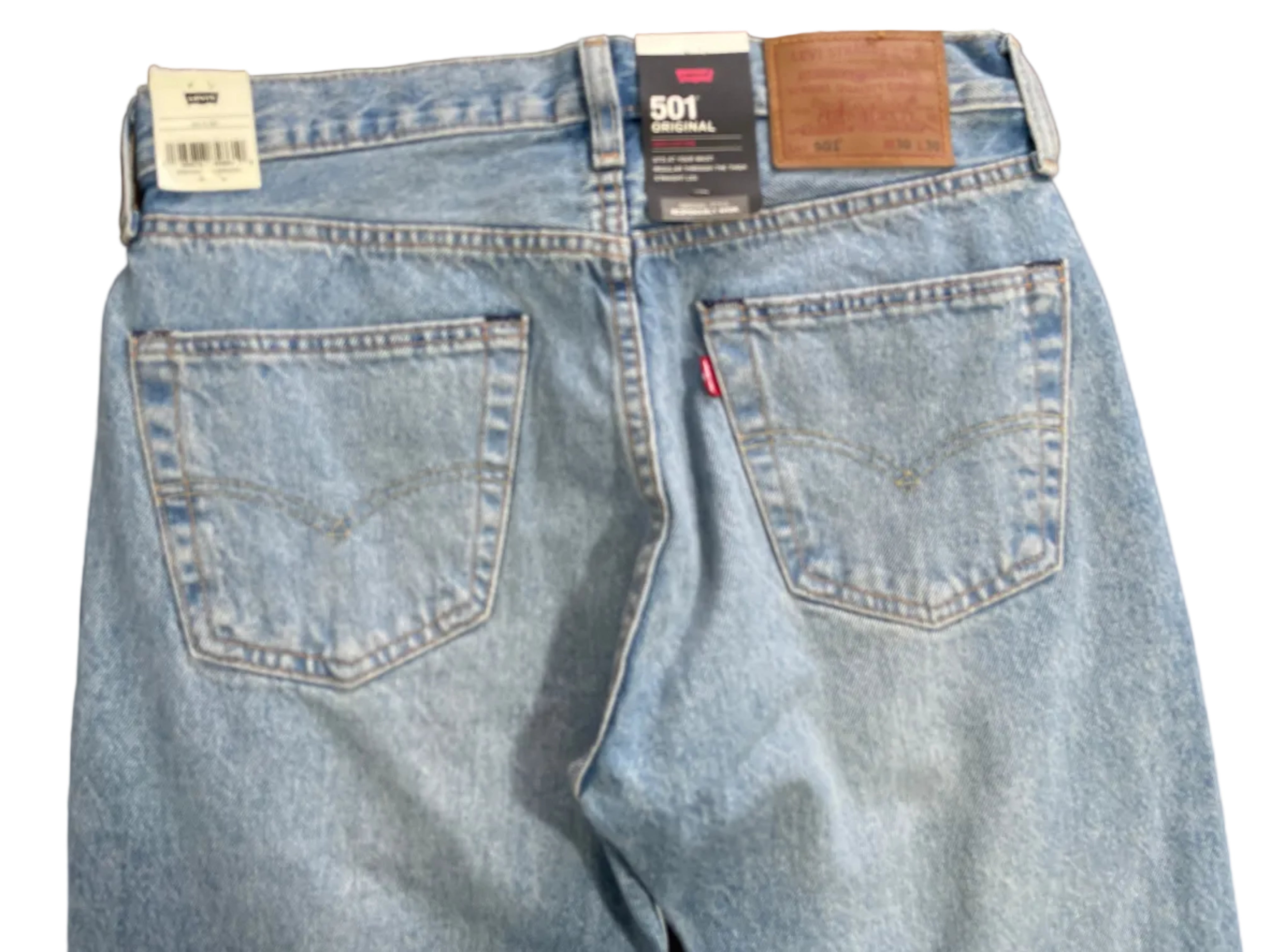 Size 30 Levi's 501 Original light wash blue denim jeans Red Tab and waistband labels