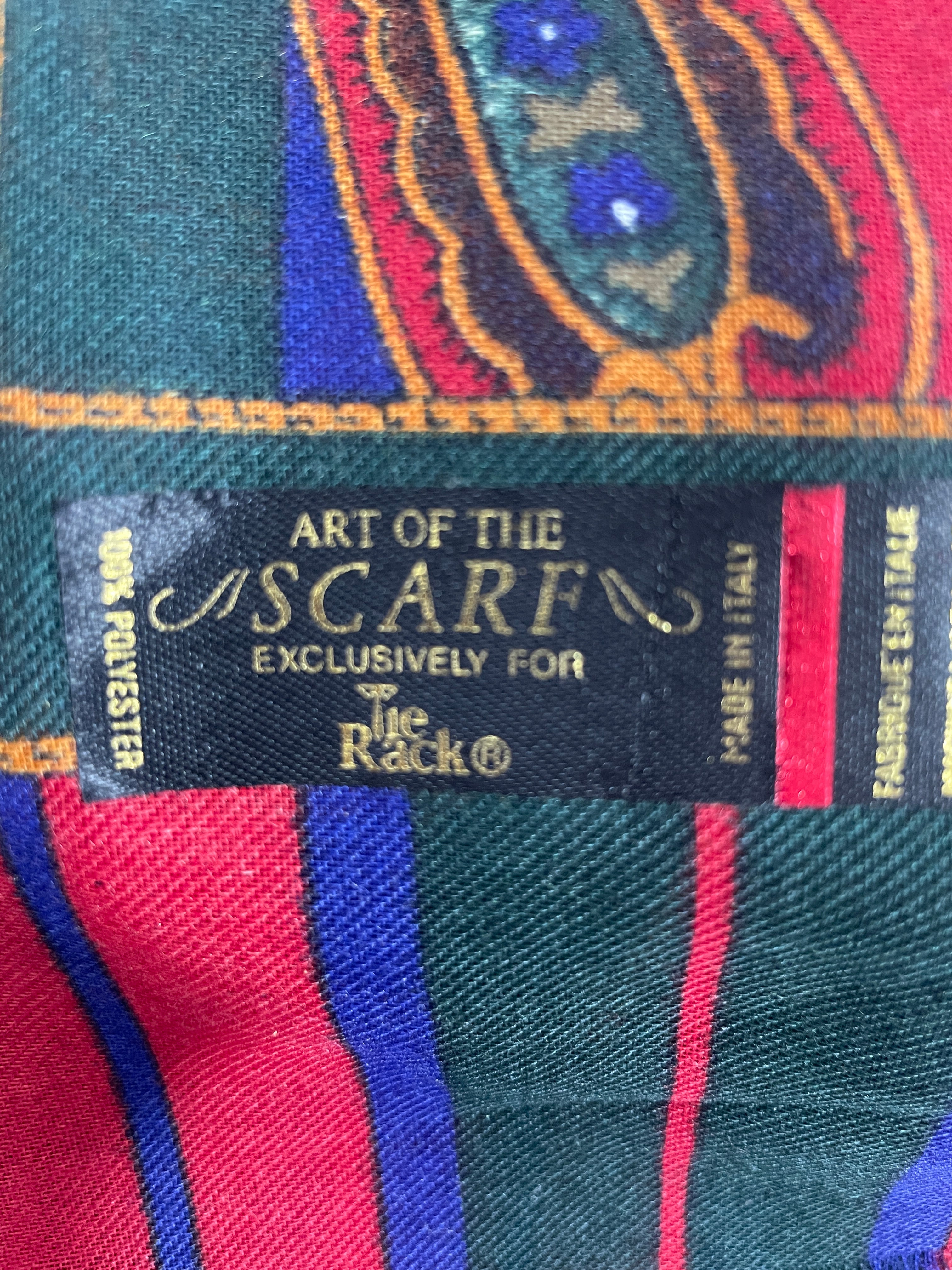 Vintage Art of the Scarf Tie Rack 100% polyester Made in Italy label