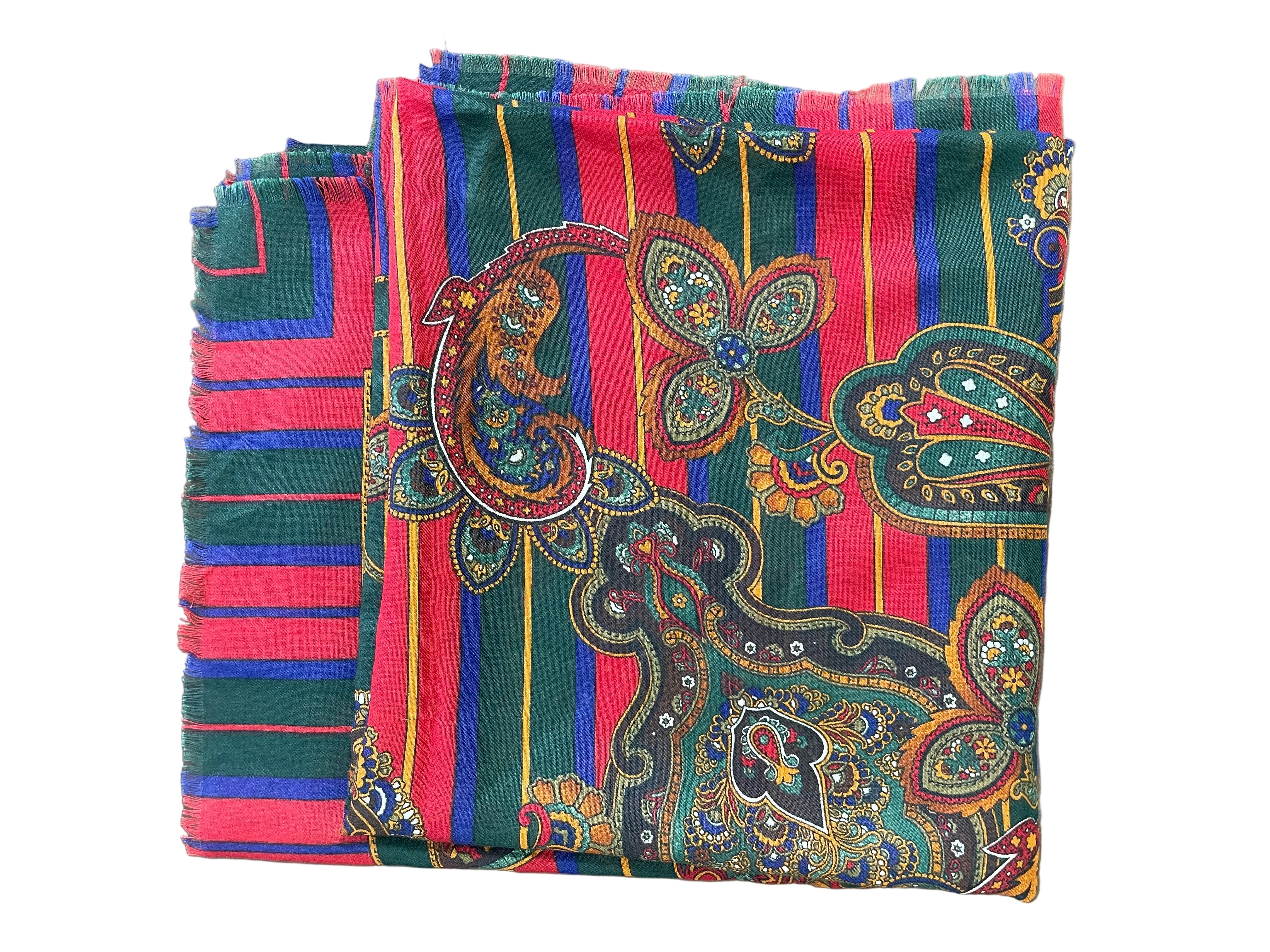 Vintage Art of the Scarf Tie Rack multicolour paisley stripe large square scarf