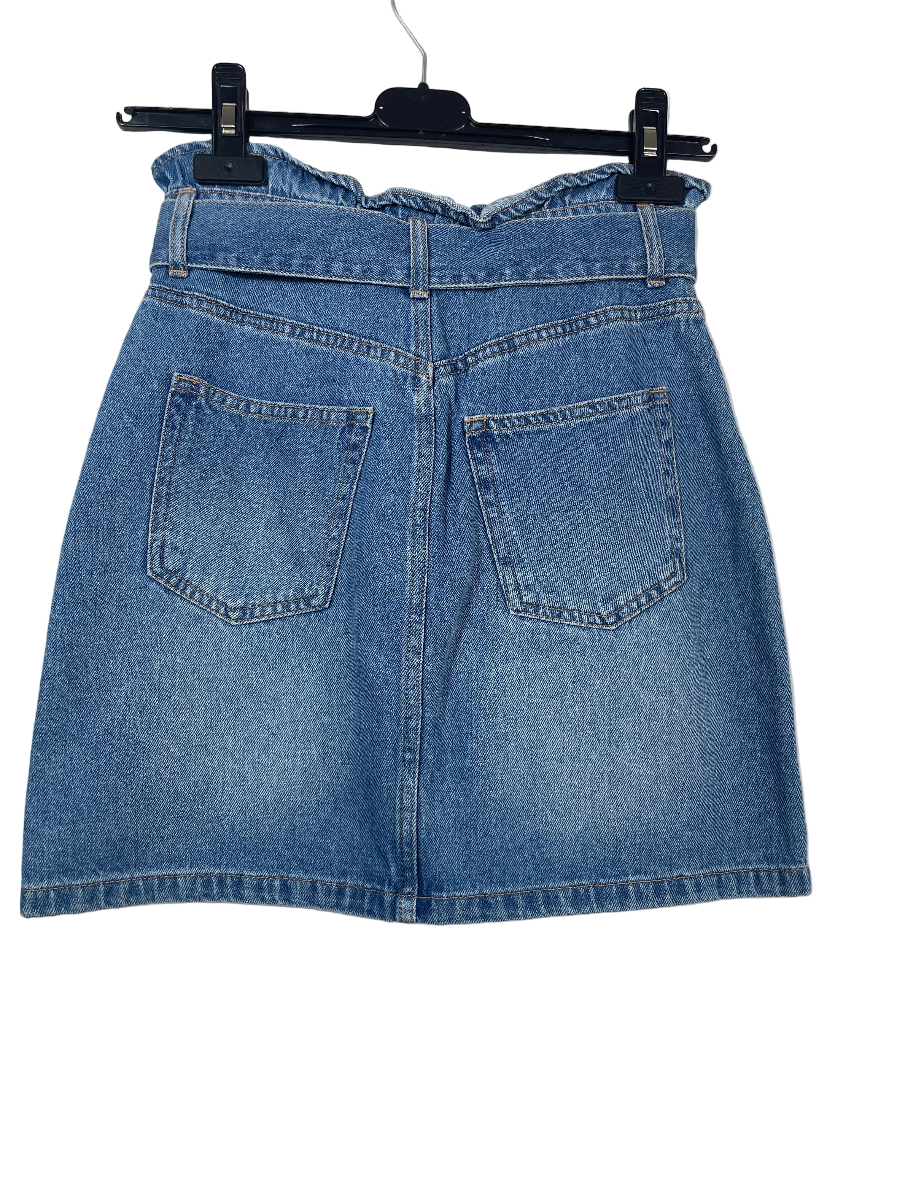 Size 2 H&M Divided blue paper-bag denim A-line skirt back view