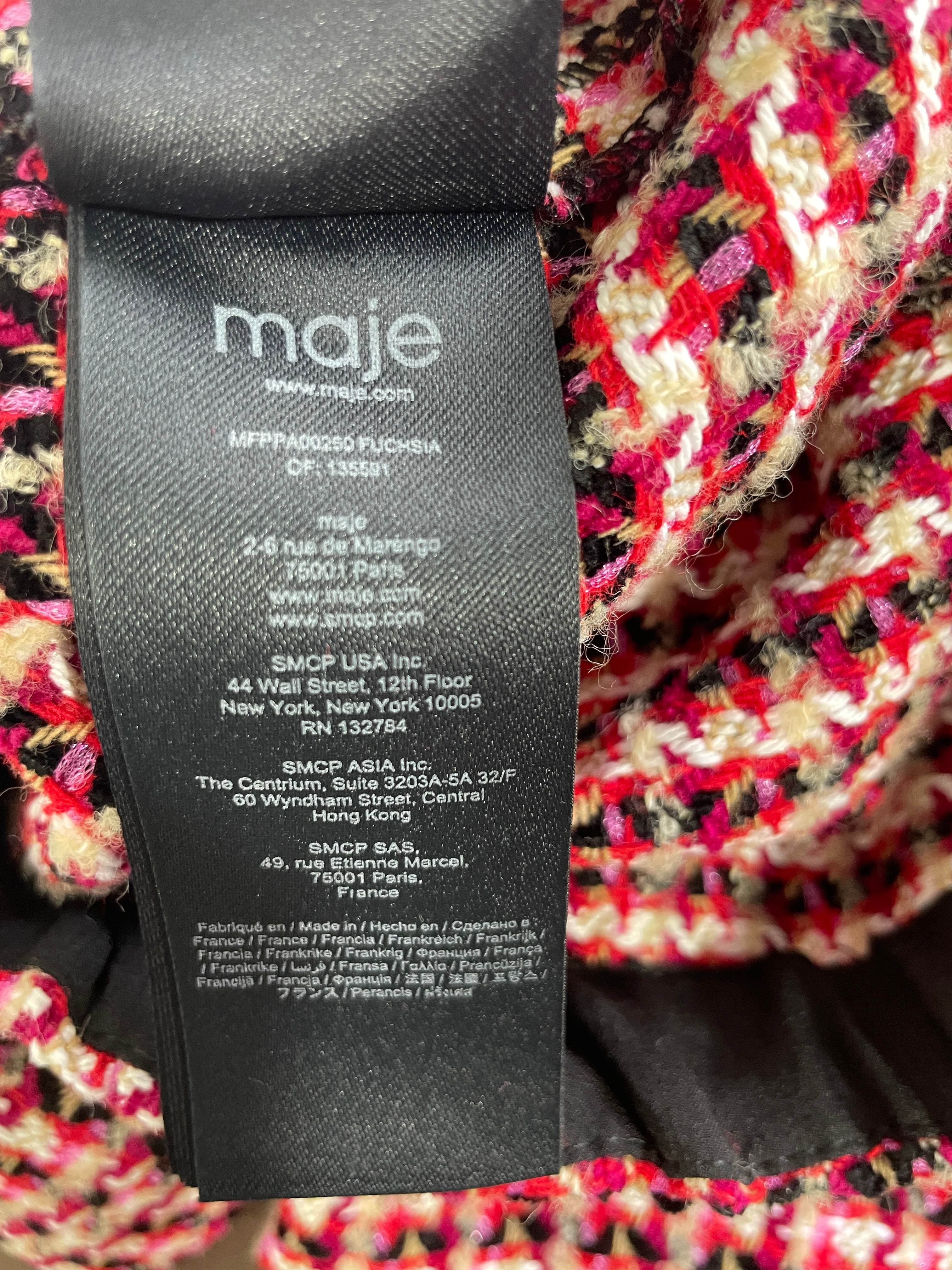 Maje multicolour tweed pants available XS and Medium style MFPPA00250 label