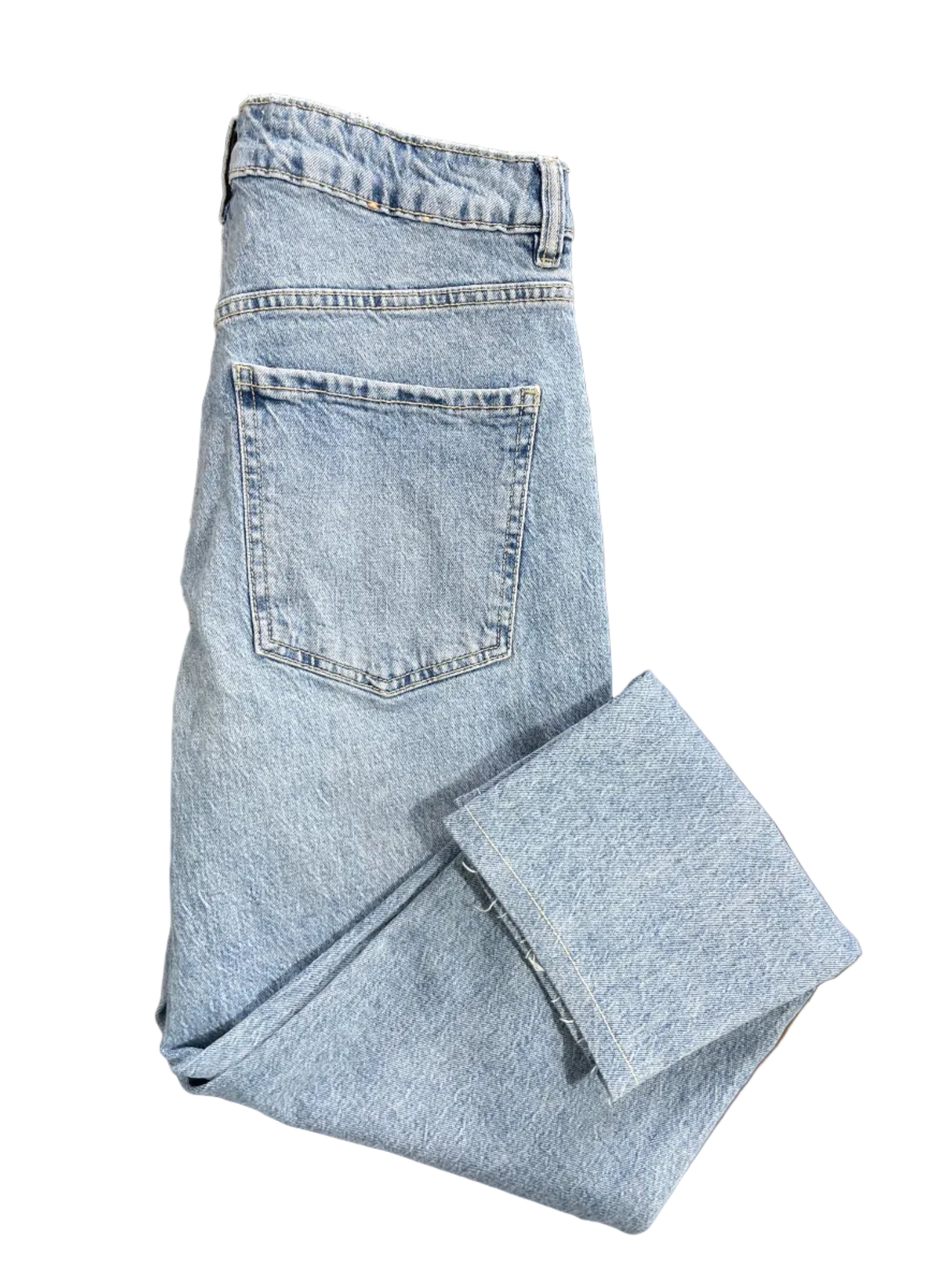 Size 7 Garage light wash blue cropped straight leg jeans folded denim view