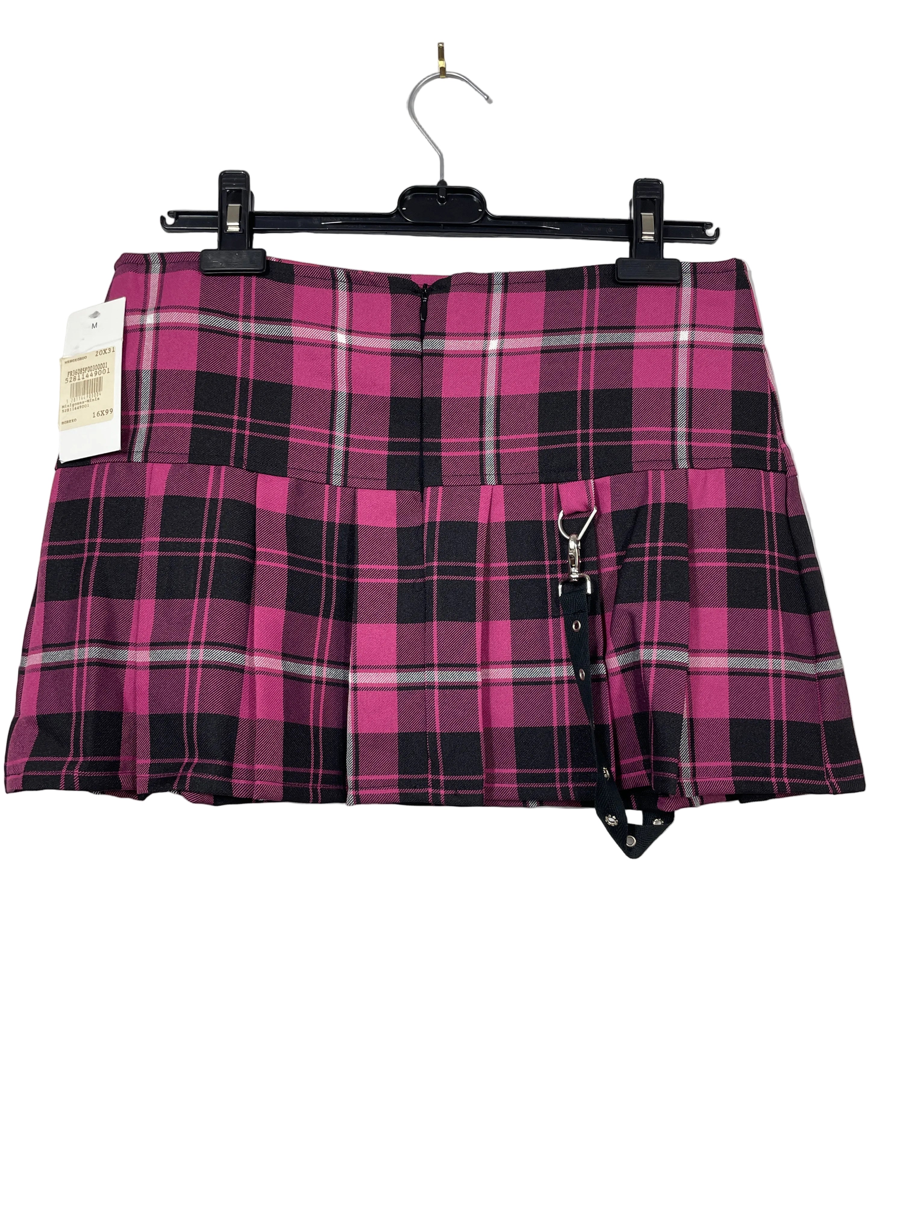 Medium Rinascimento pink black plaid mini skirt back zipper and pleats