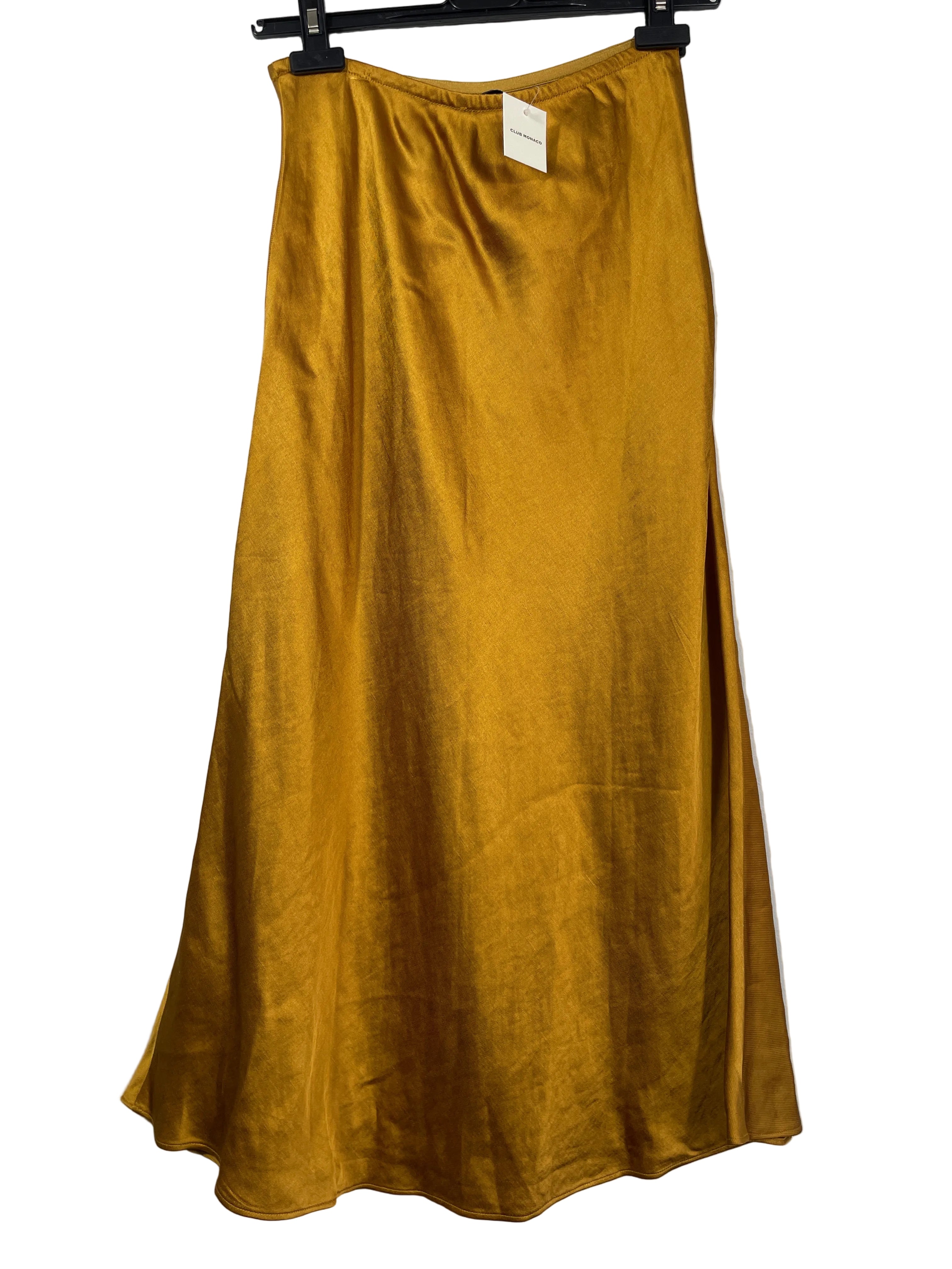 Club Monaco gold viscose linen blend midi skirt size 00 back view