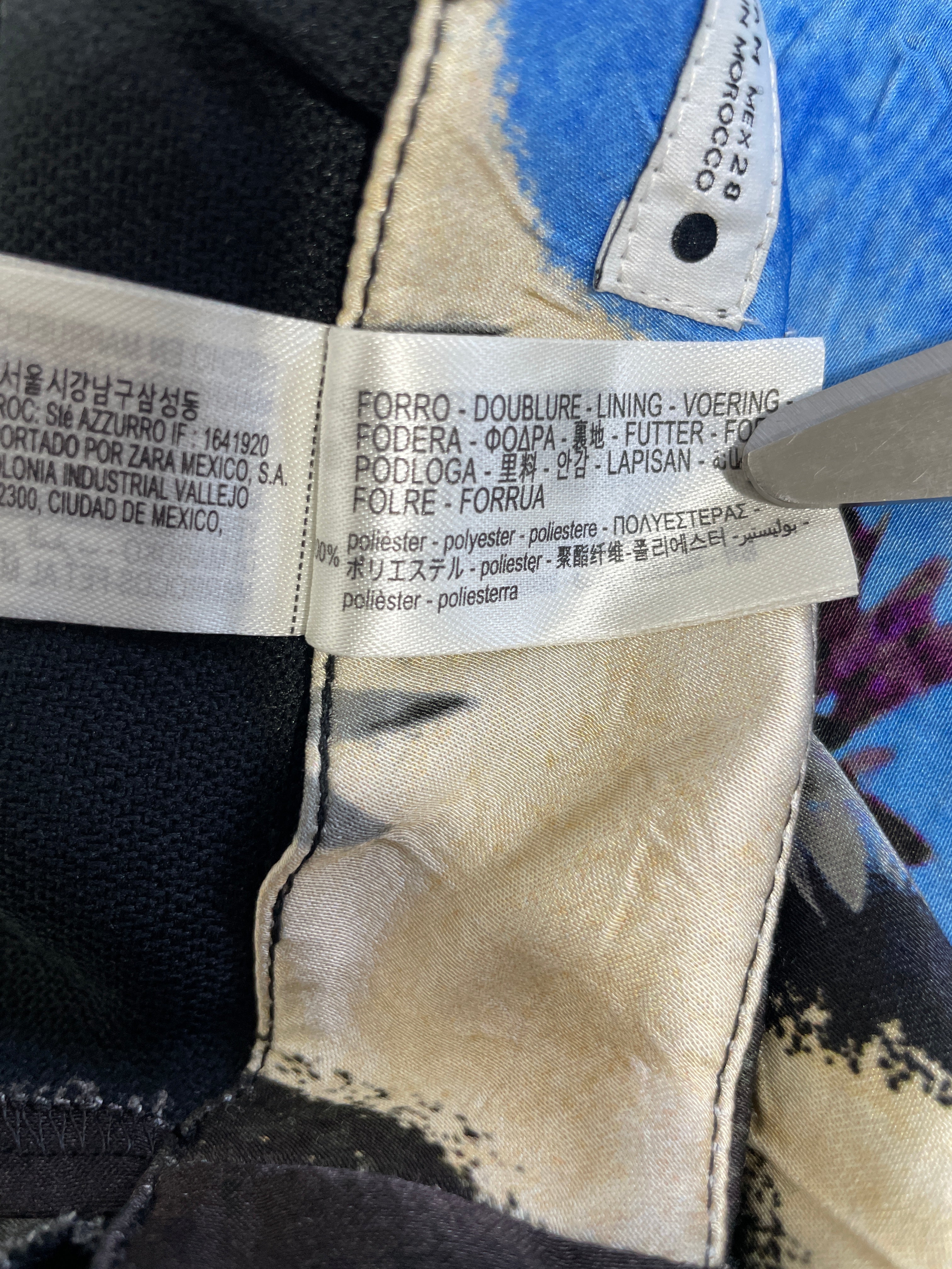 1. Zara skirt lining composition label showing polyester lining