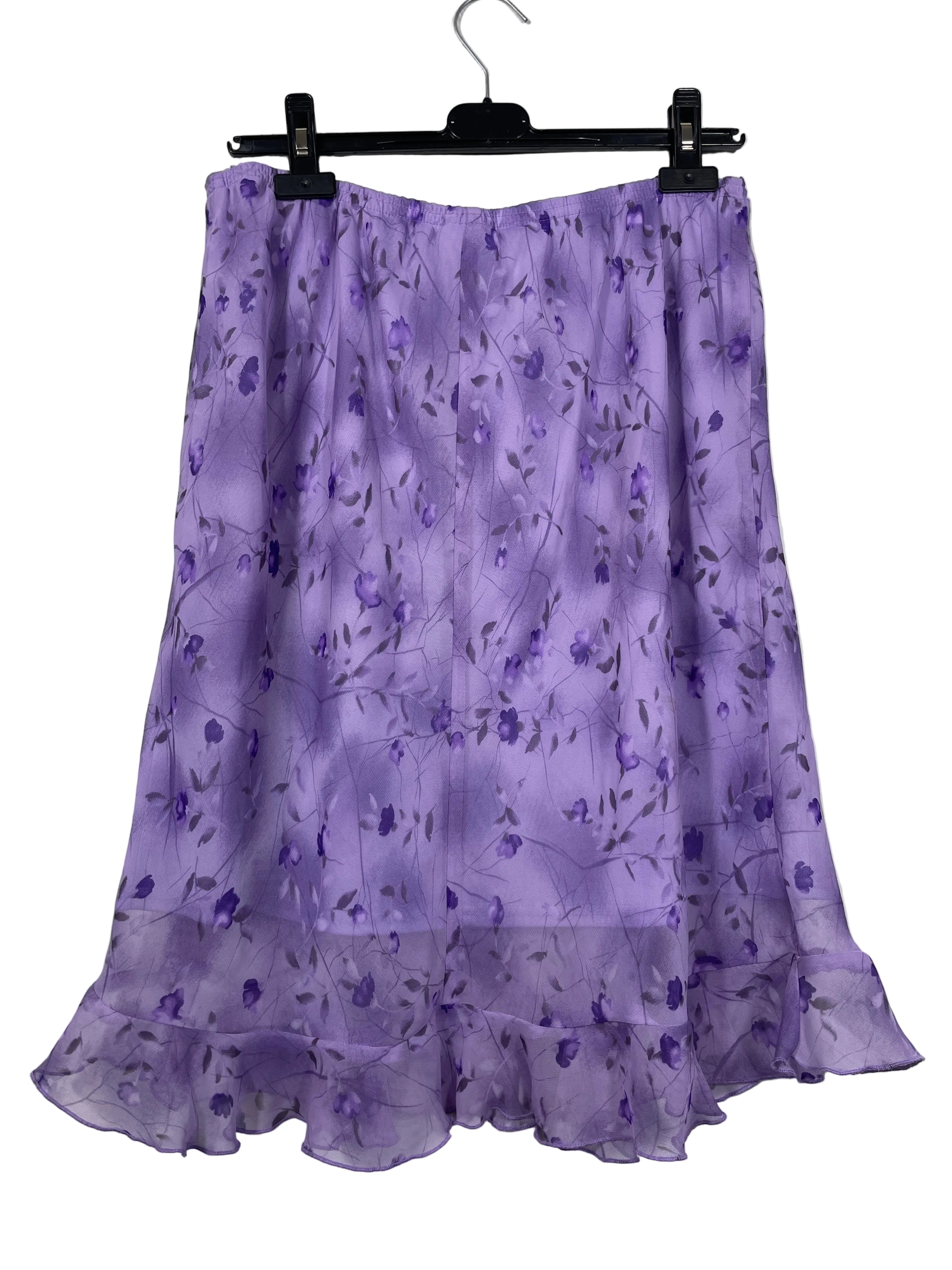 Size 18W lavender purple floral ruffle hem skirt back view