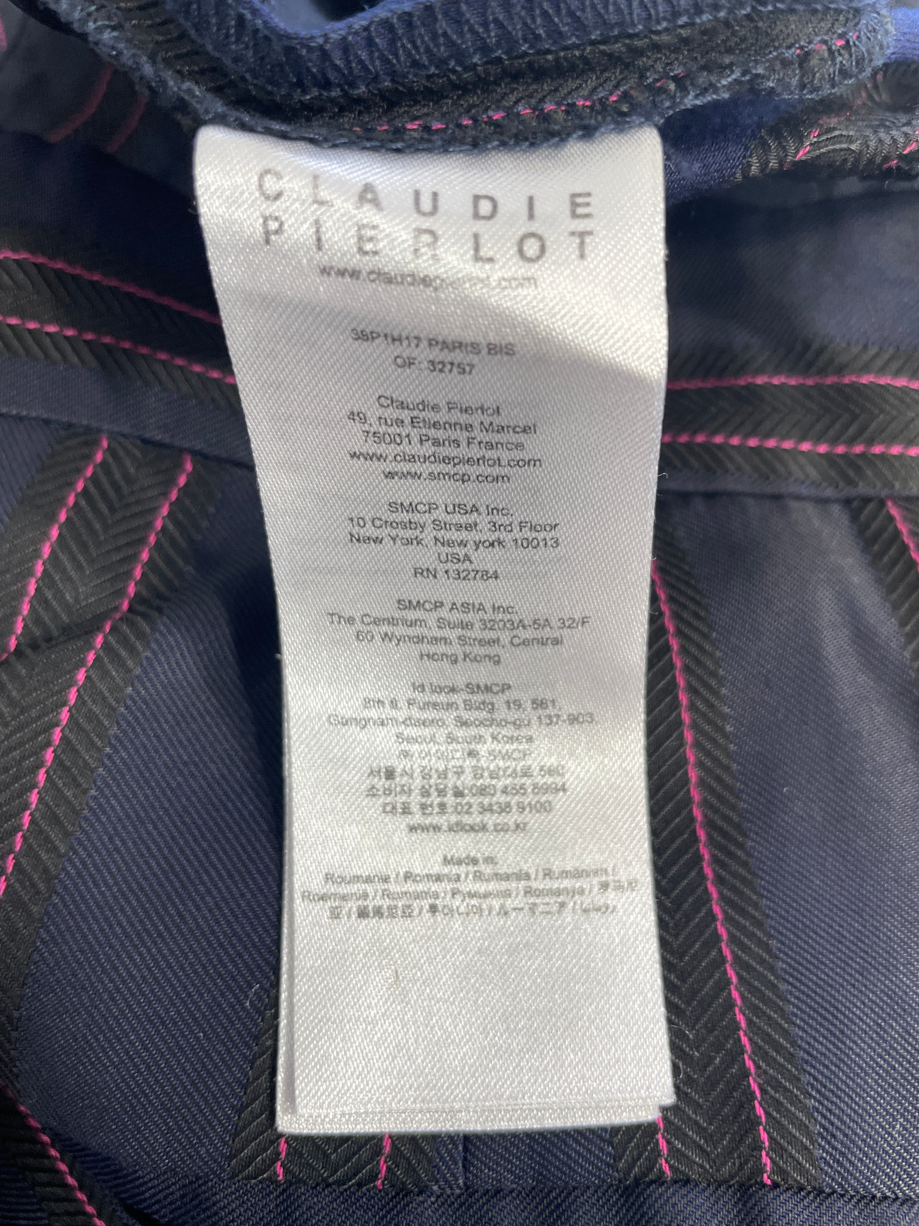 Claudie Pierlot Paris designer label with brand information inside trousers