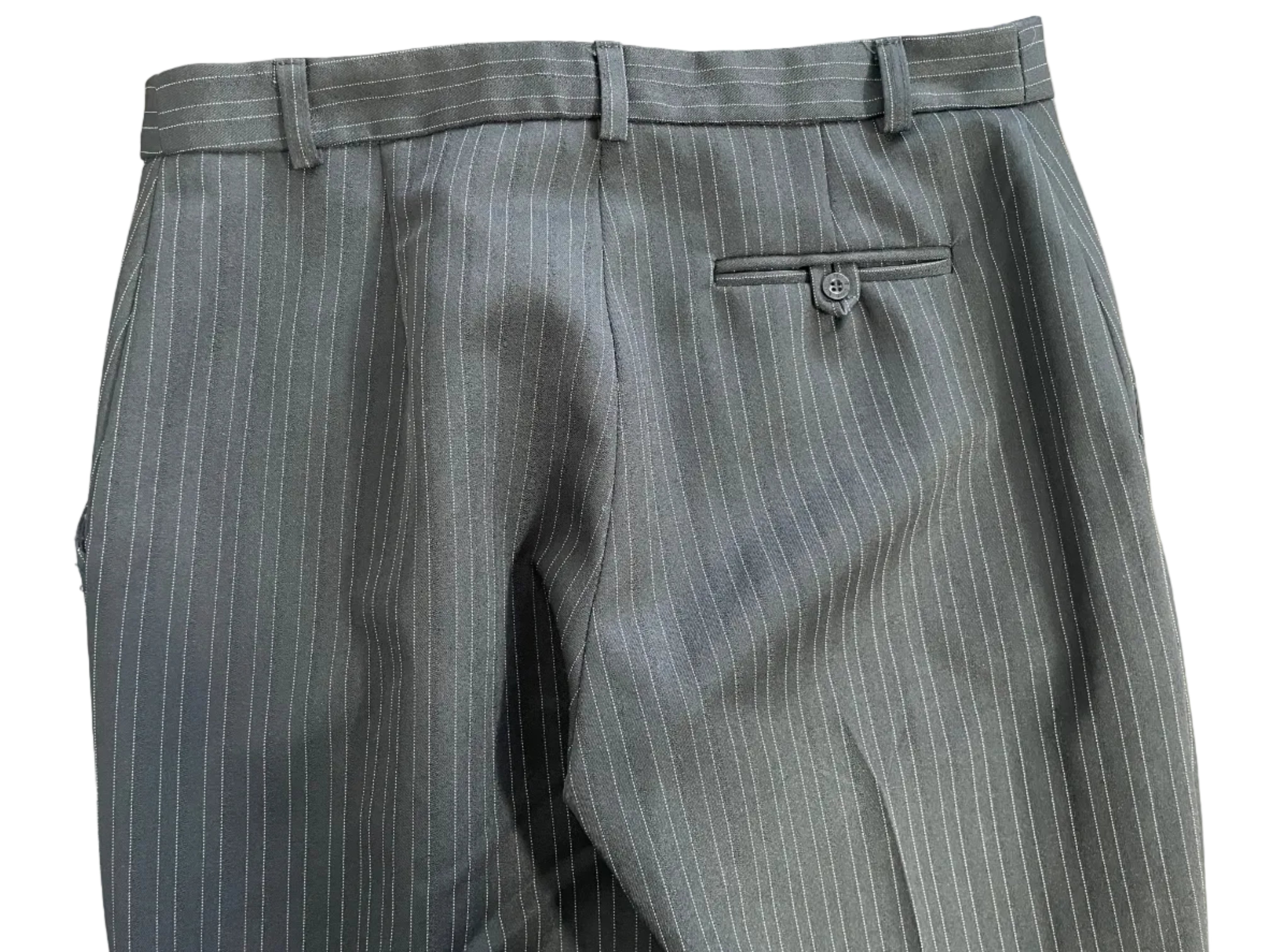 Size 27 vintage Buffalo David Bitton charcoal grey pinstripe straight-leg pants with button-tab welt pocket