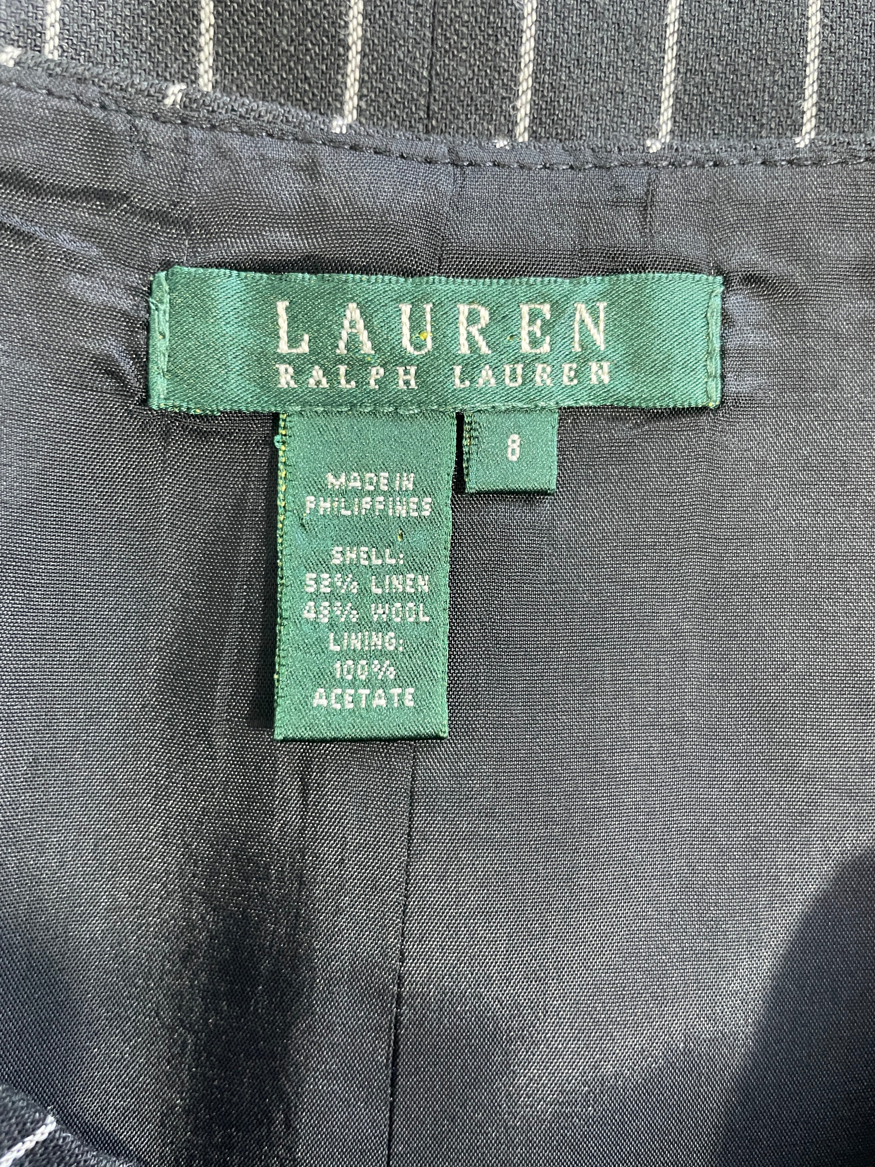 1. Lauren Ralph Lauren green designer label size 8 and linen wool fabric composition tag