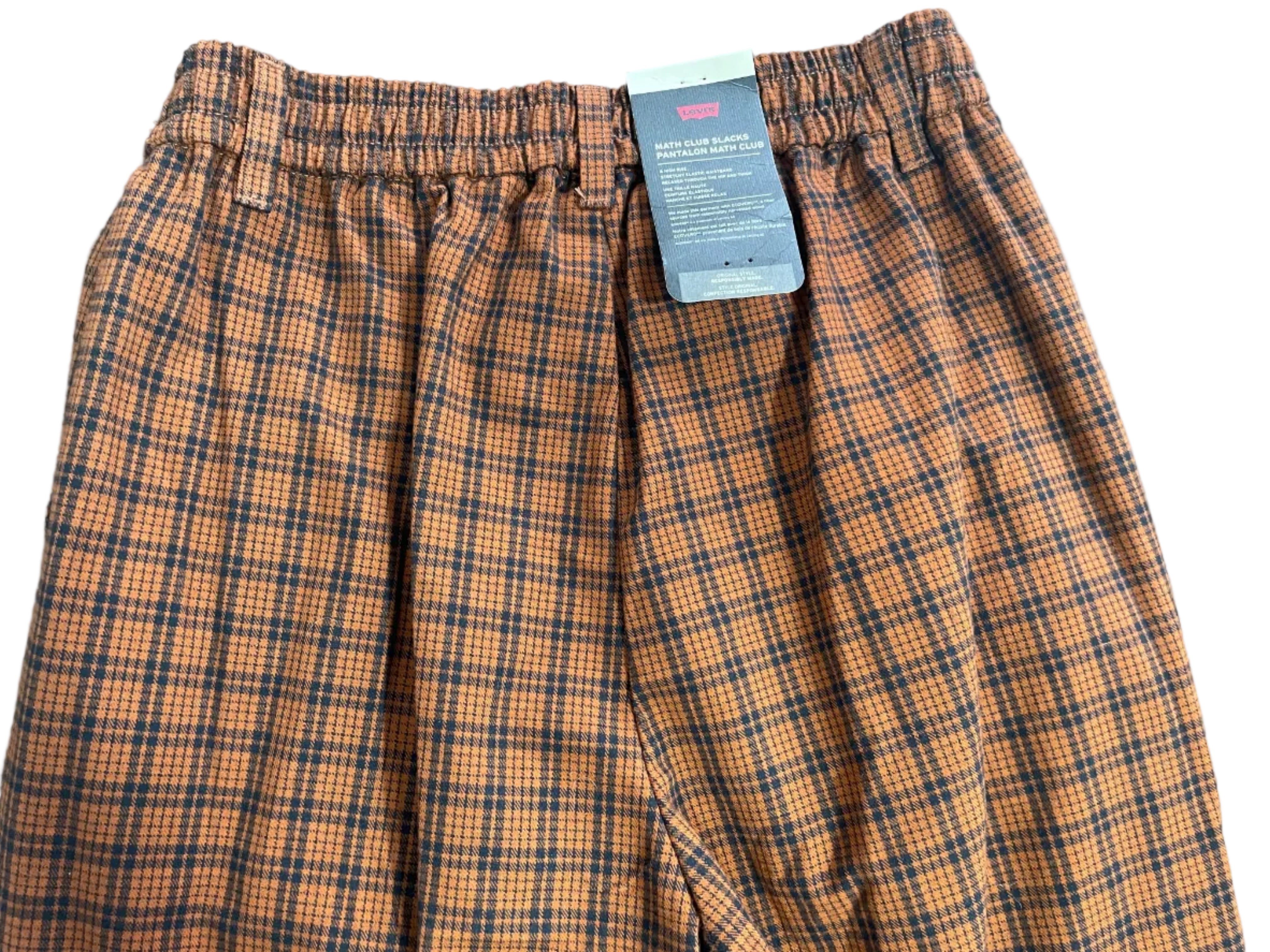 Levi's rust orange plaid wide leg trousers full length front view