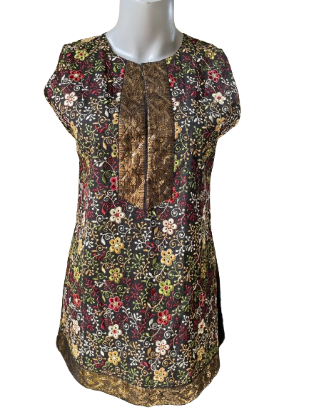 embroidered black floral short sleeve top