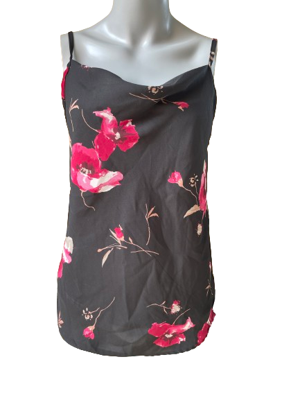 black floral cowl neck spaghetti straps tank top