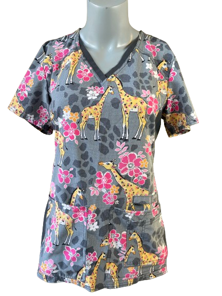 Cherokee iflex Giraffe Print Scrub Top - Main Image
