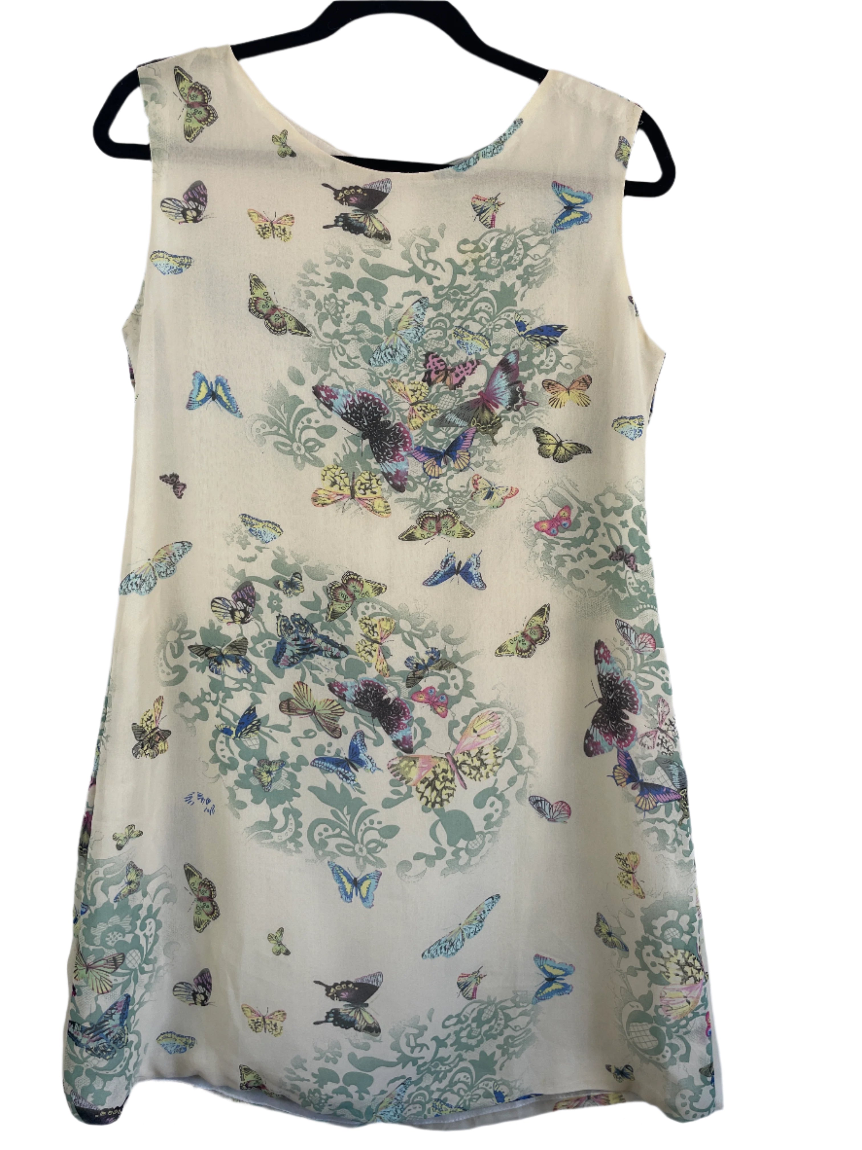 Banana Republic sleeveless cream dress with colourful butterfly print